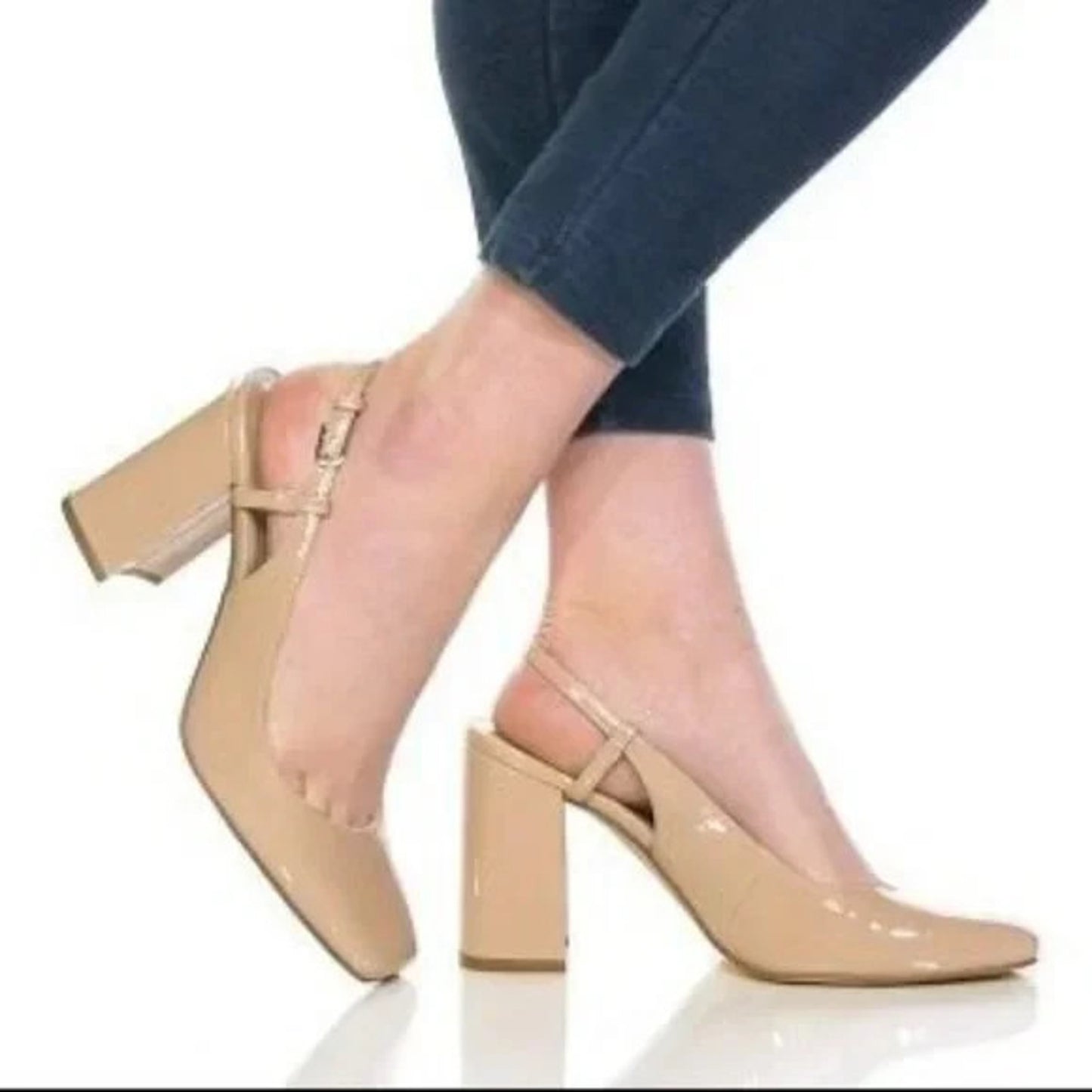 WOMEN MARC FISHER Valana Square Toe Shoes Block Heel Beige Size 7.5