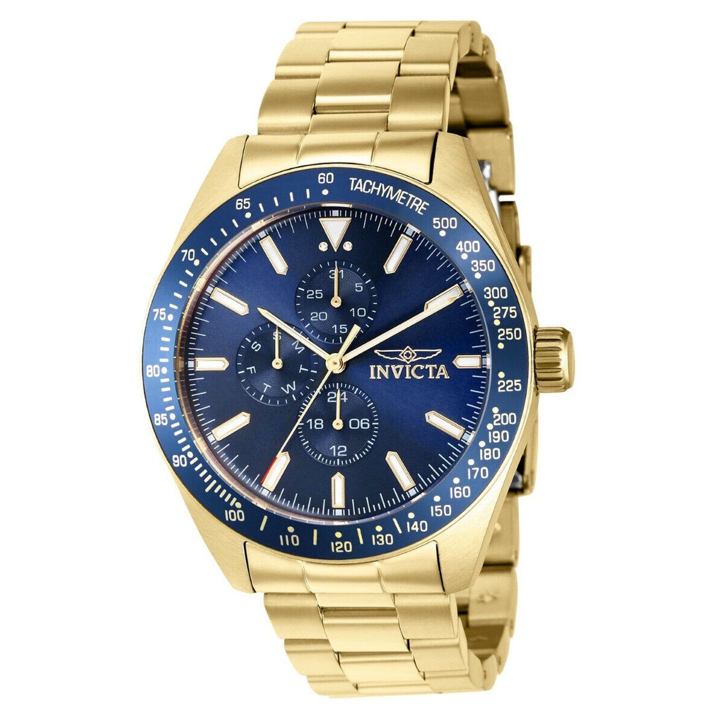 Invicta Men's Aviator Storm Blue Dial Gold-Tone Stainless Steel Watch 45mm, Gold Invicta