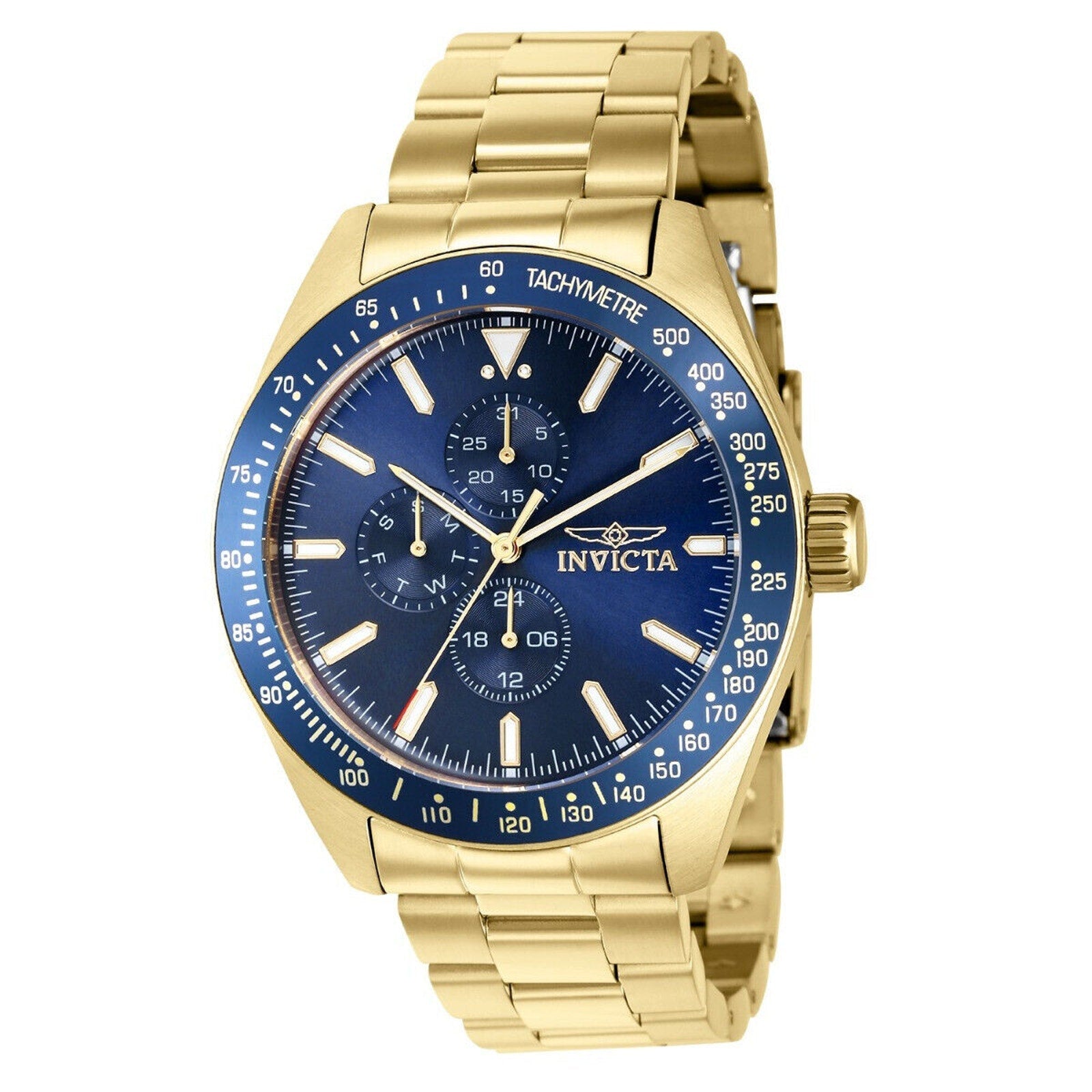 Invicta Men's Aviator Storm Blue Dial Gold-Tone Stainless Steel Watch 45mm, Gold Invicta