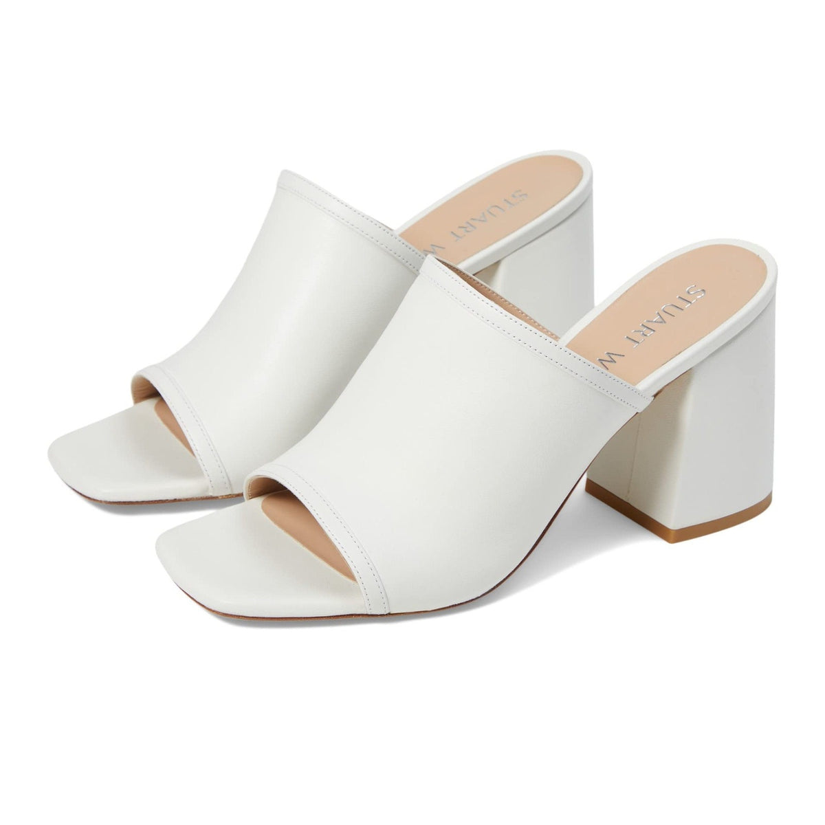 Stuart Weitzman Cayman 85 Block Slide Sandals Women’s Size 8 M White Leather