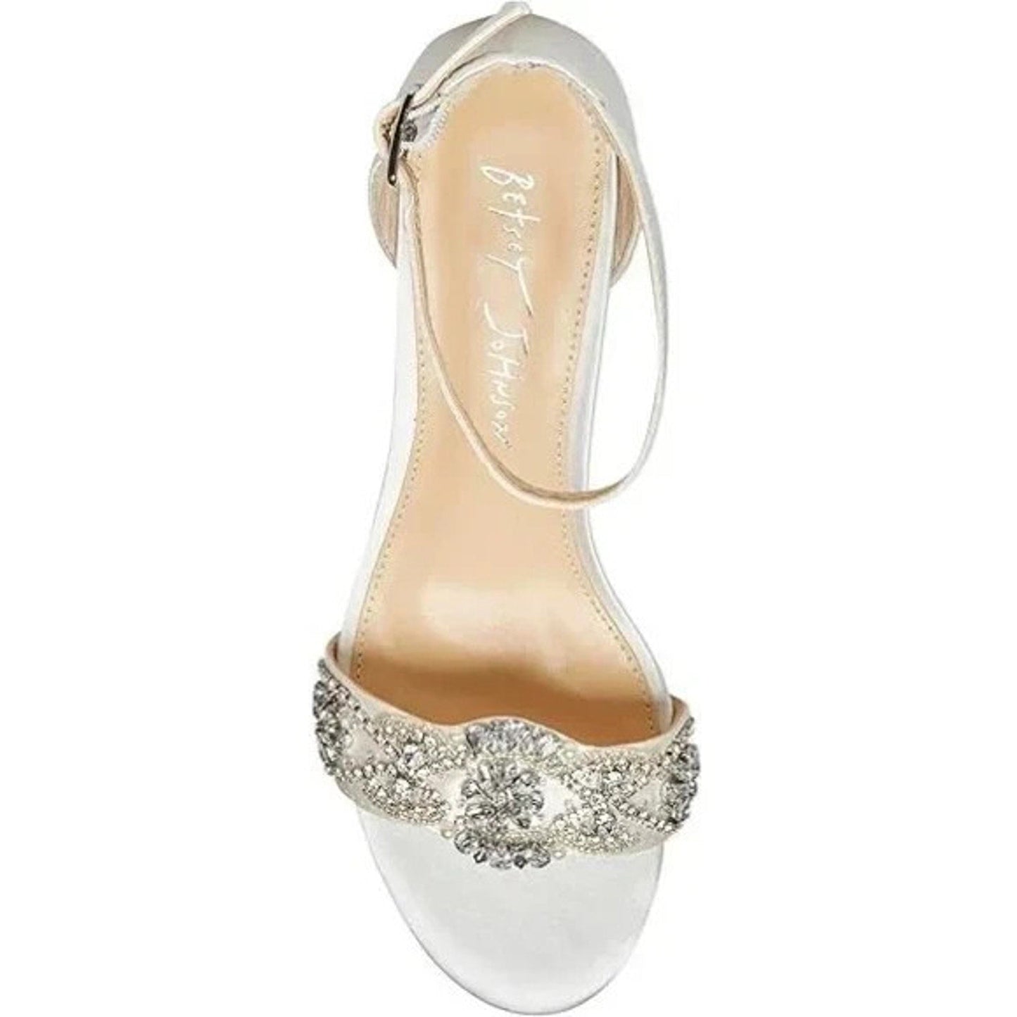 Betsey Johnson SB-Mel Block Heel Jeweled Satin Sandal Ivory Women 9M Betsey Johnson