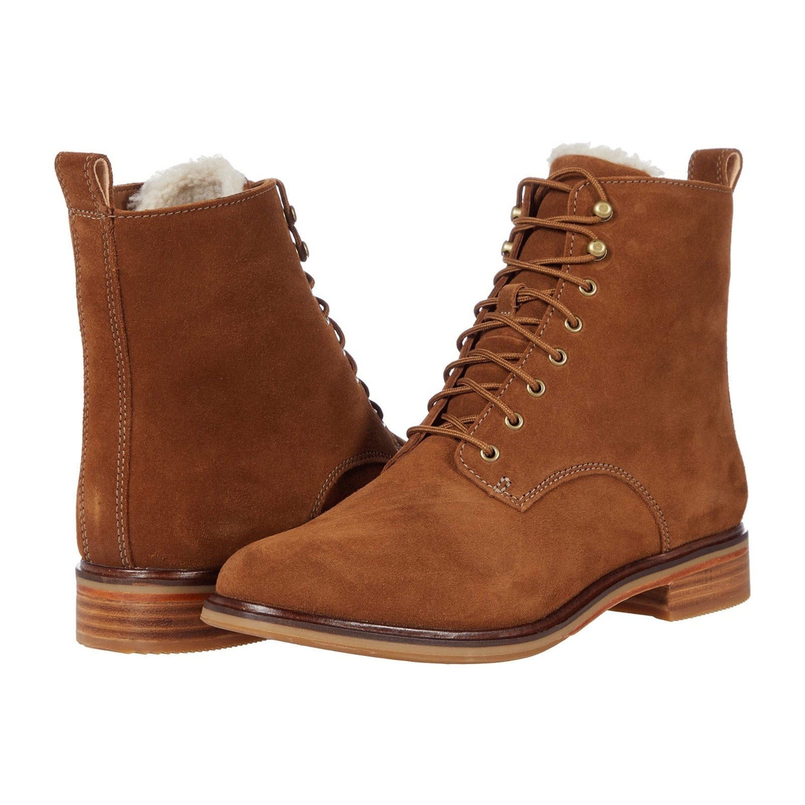 Clarks Clarkdale Brown Suede Lace up super soft Faux Fur Lined boots 8.5 M Clarks