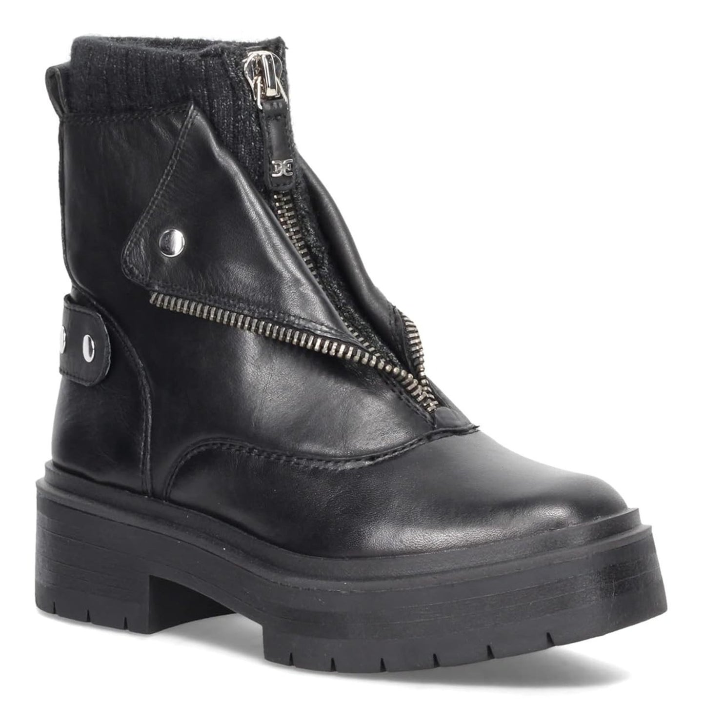 Sam Edelman Womens Linds Ankle Boots Lug Sole Center Zip Black Leather 9.5 M
