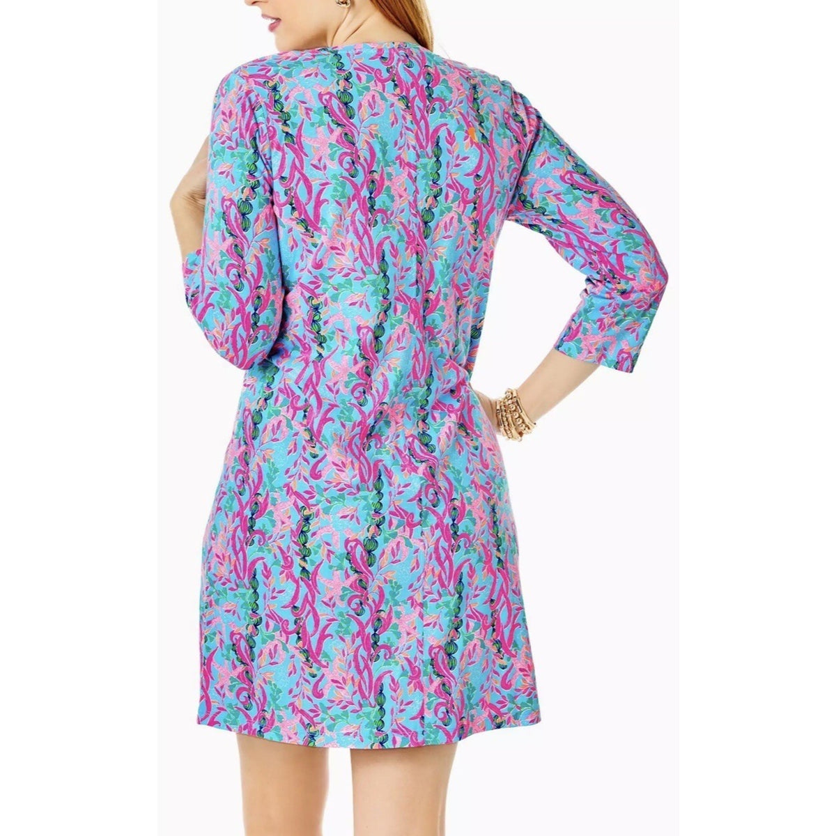 Lilly Pulitzer Tessa Multi Seaweed Samba Pima Knit V-Neck Shirt Dress Medium