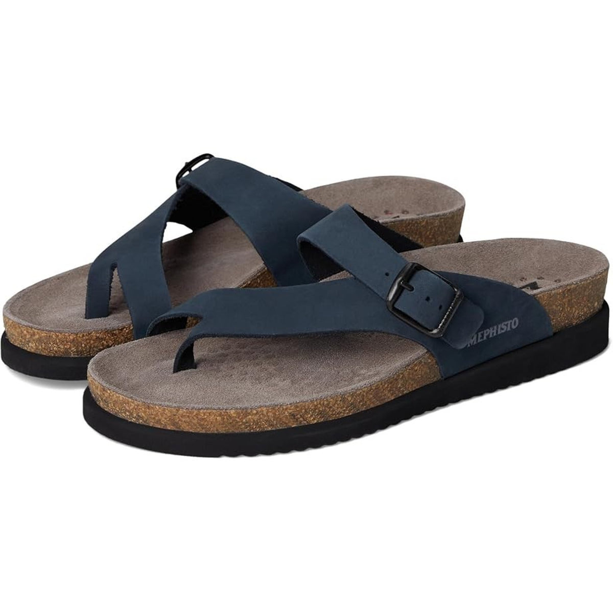 Mephisto Helen Womens Thong Sandals Metallic Navy Nubuck 10