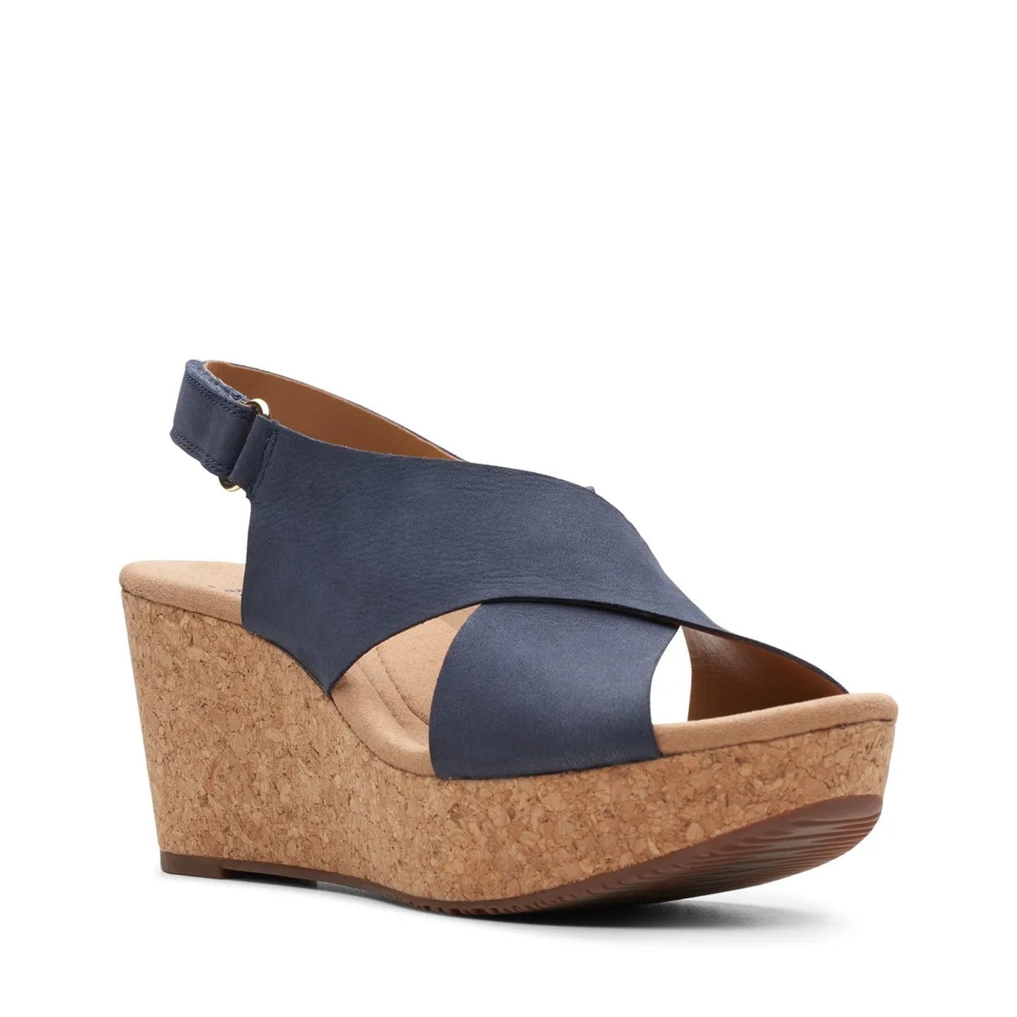 Clarks Women's Annadel Eirwyn Wedge Sandal, Navy Nubuck, 8.5 M US