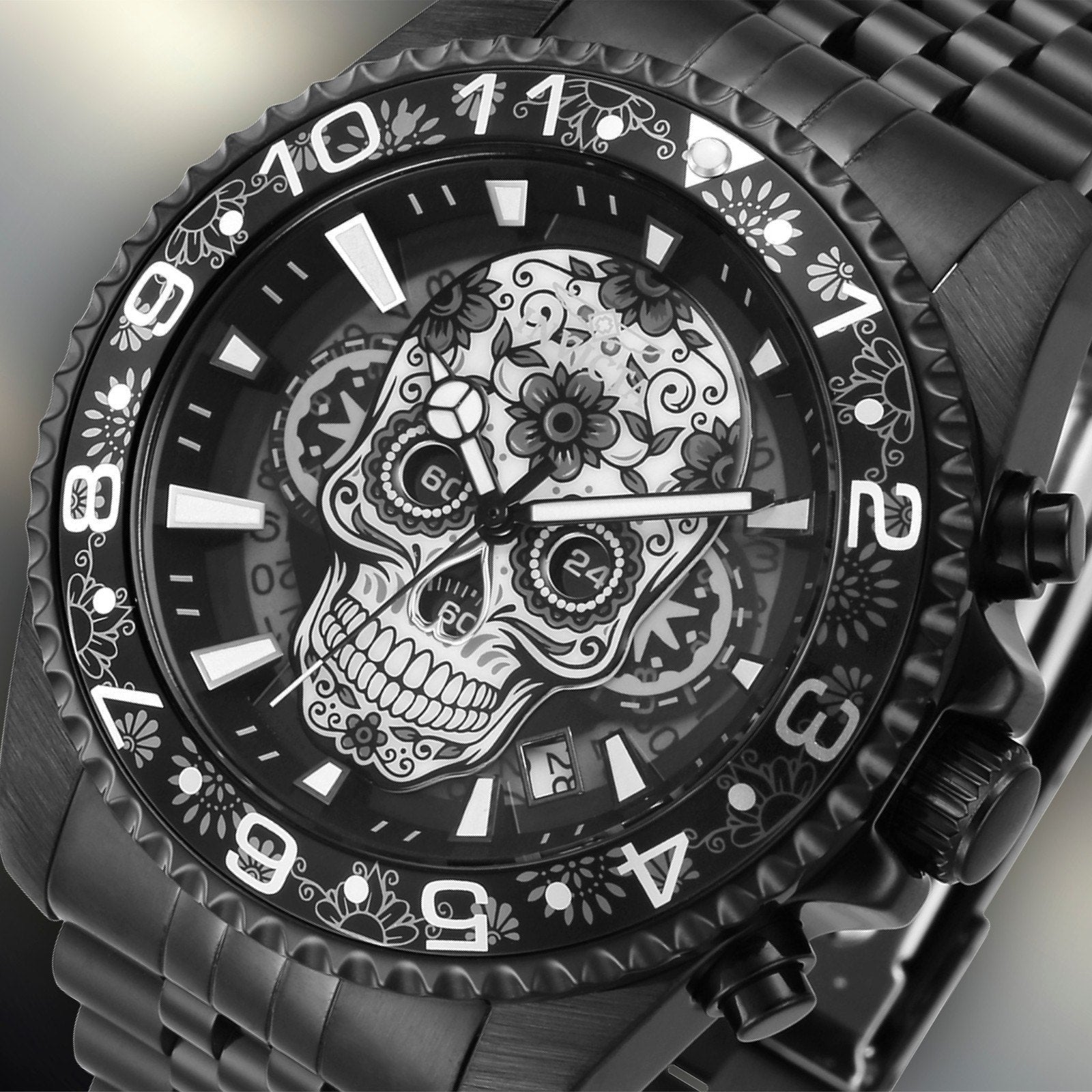 Invicta Pro Diver Dia De Los Muertos Men's Skull Watch Grey, Silver,Black 43mm, Invicta