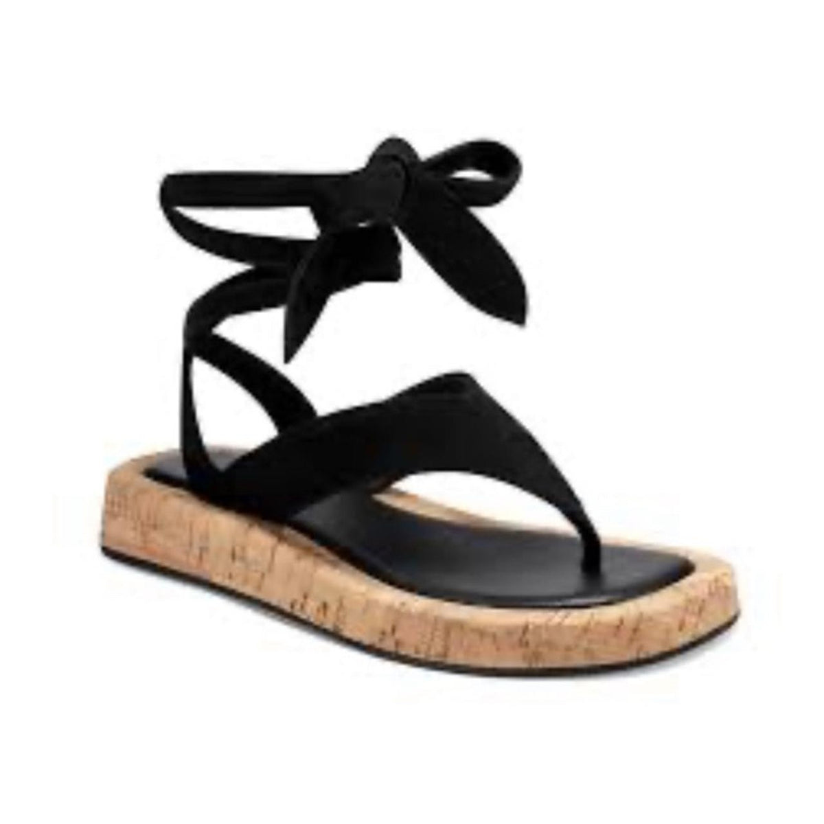 Aerosoles Francesca Women’s Black Thong Sandals Ankle Tie Cork Platform Suede 8