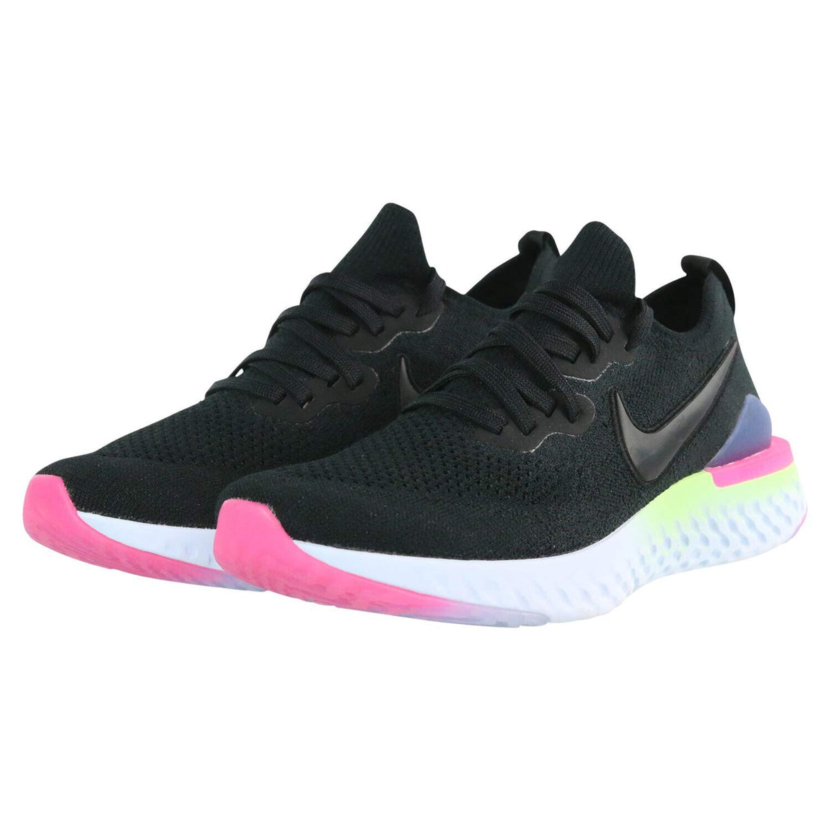 Nike Womens Epic React Flyknit 2 Black /Black Sapphire Sneakers, Size 5 B