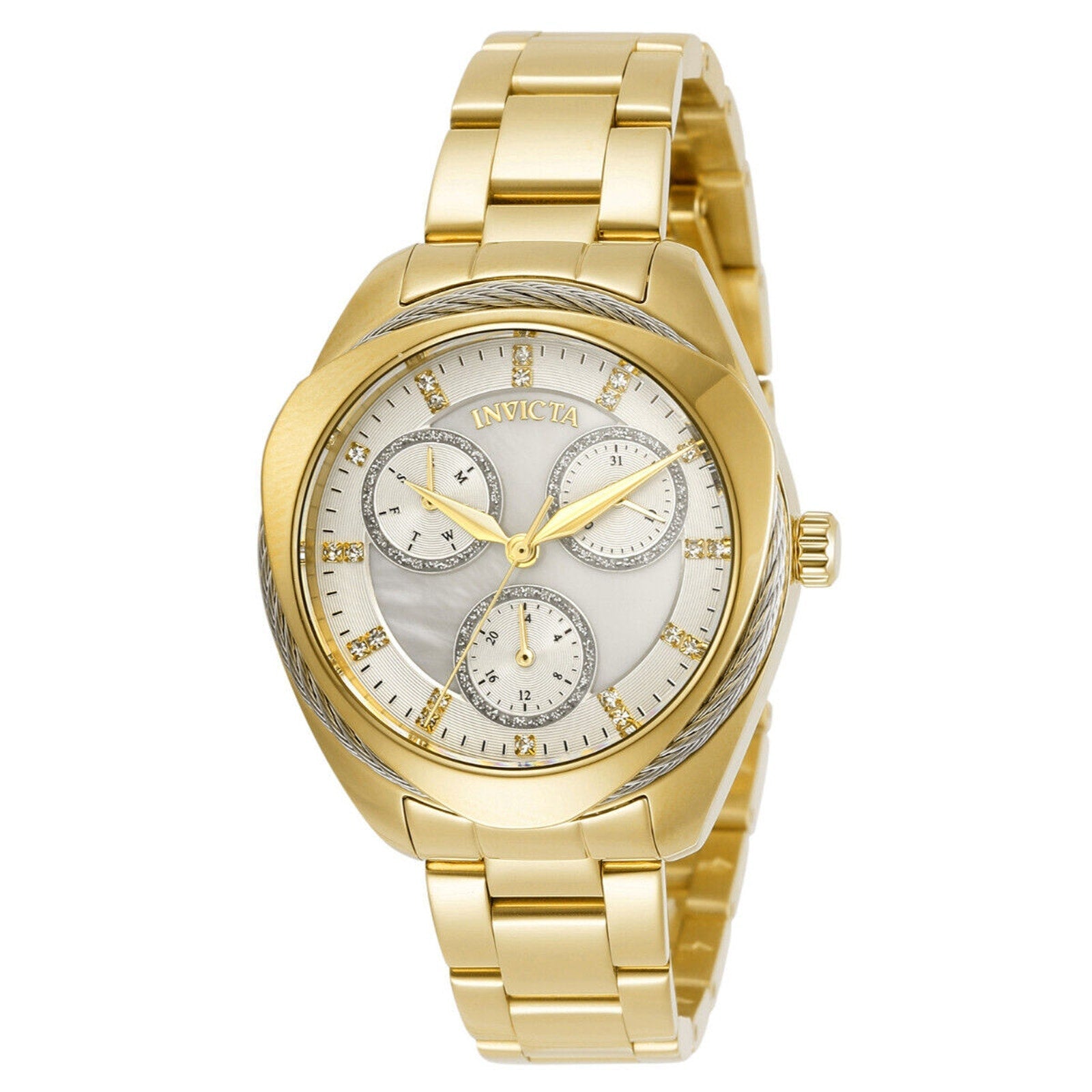 Invicta Bolt Women's Watch 34mm Quartz Mother of Pearl Dial Gold Tone 100m Invicta