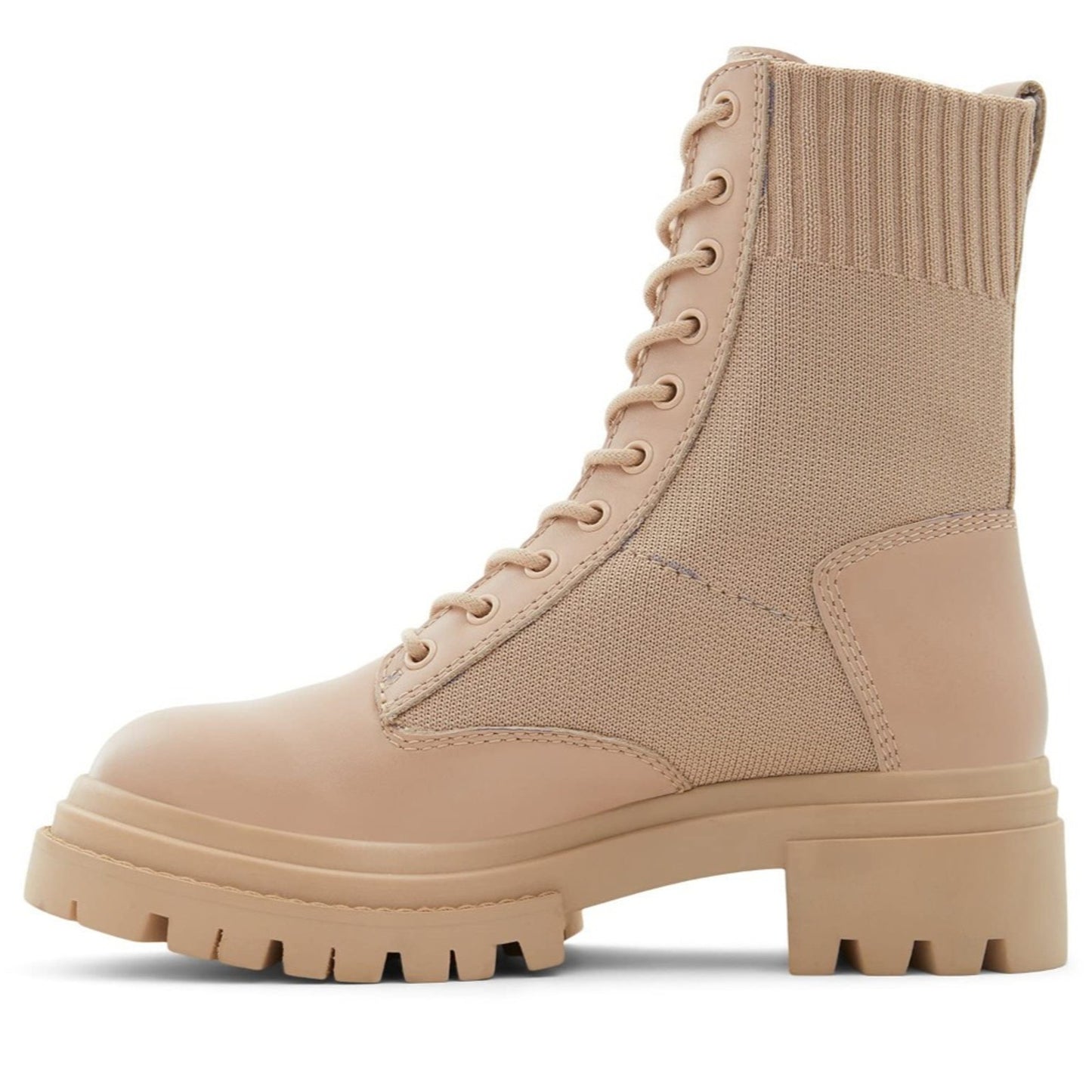 Aldo Reflow Combat Boots Womens Solid Bone Lace Up Leather & Fabric 8.5 M