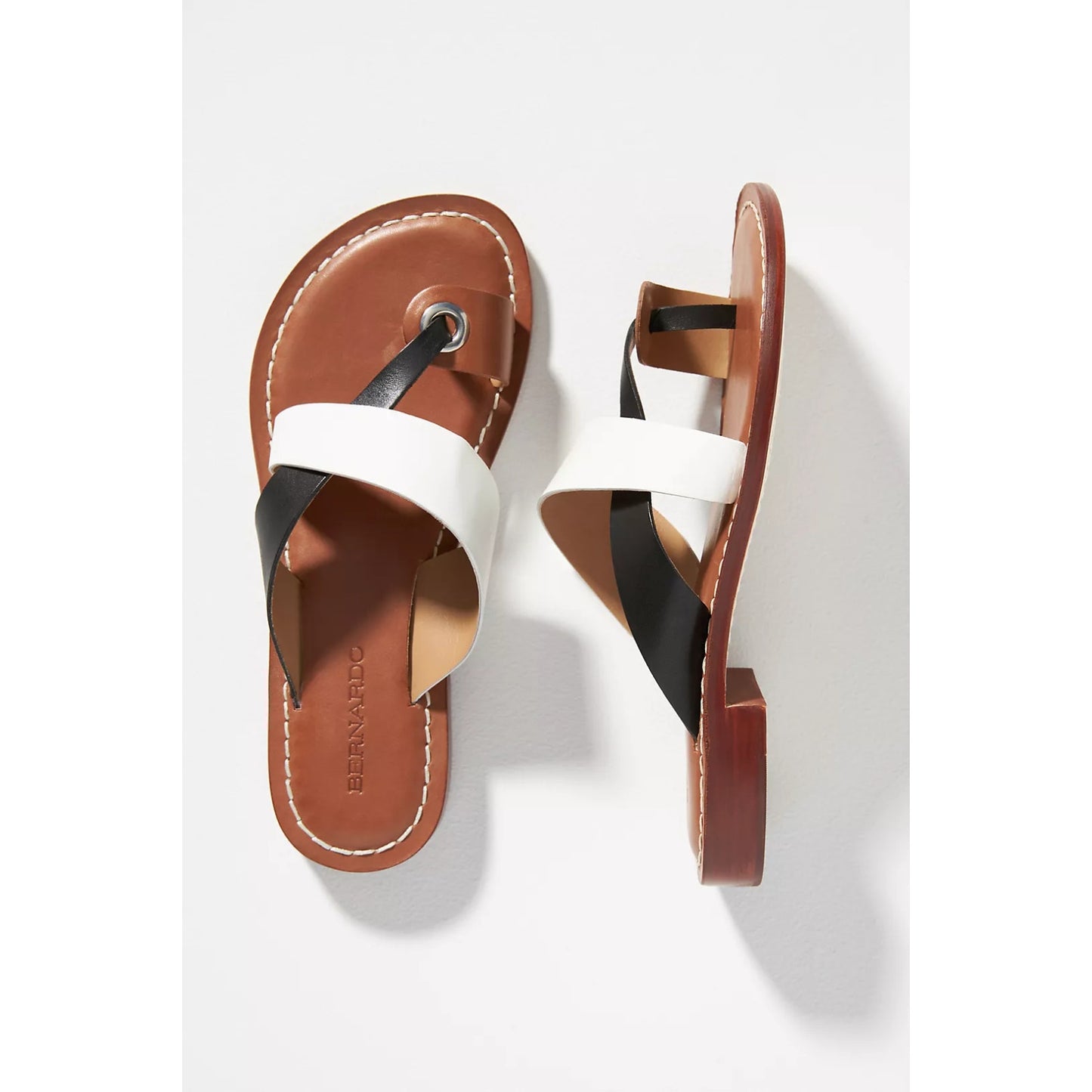 Bernardo Tia Cross Leather Sandal White Black Luggage Size 8.5 M