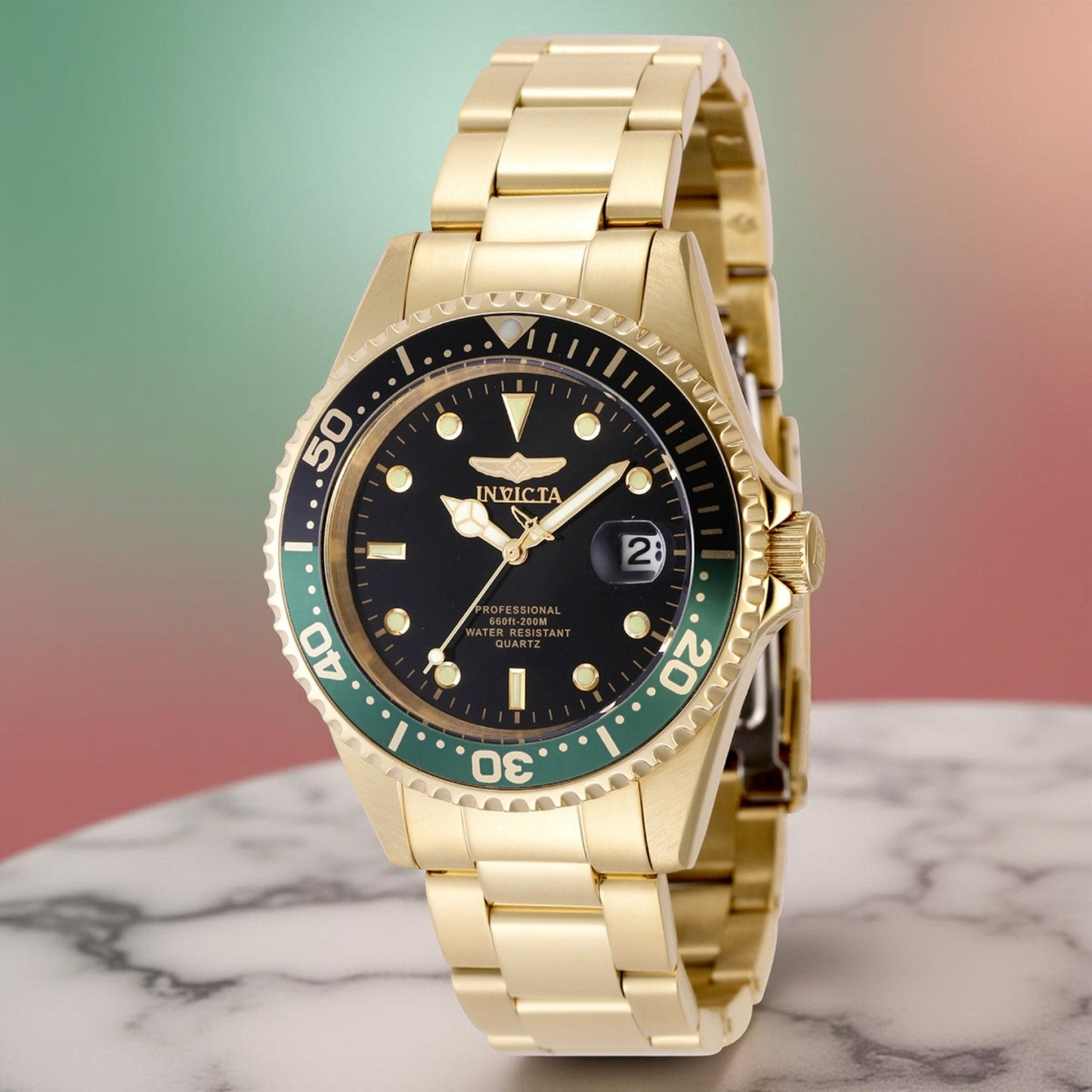 Invicta Pro Diver Men's Watch 37.5mm Gold Black Dial Stainless Steel Invicta