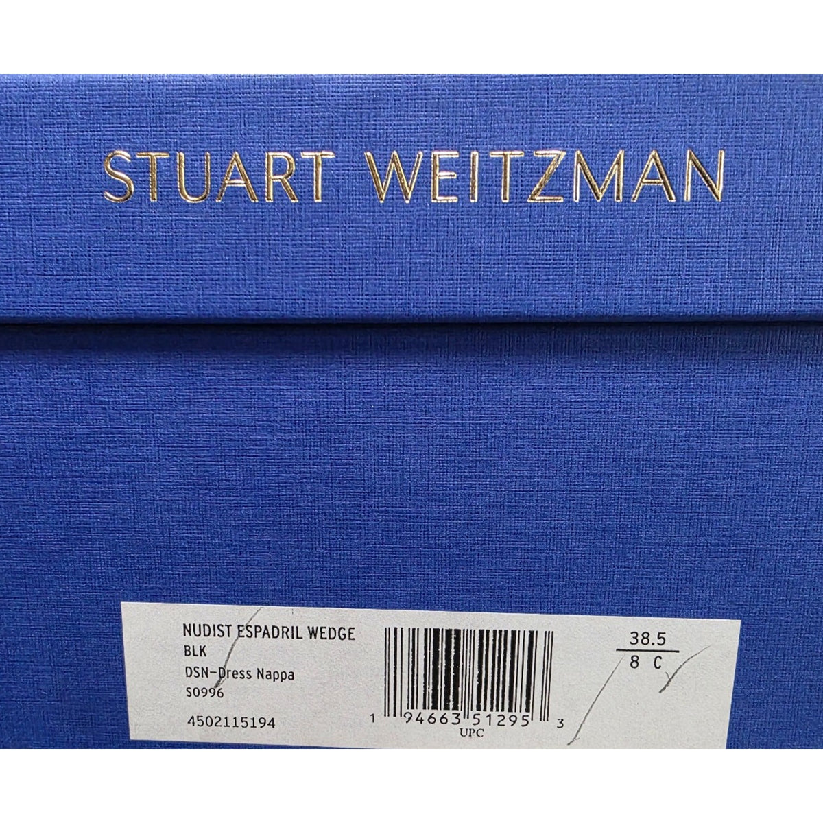 Stuart Weitzman Nudist Espadrille Women's Sandals Wedge Black leather 8 C Wide