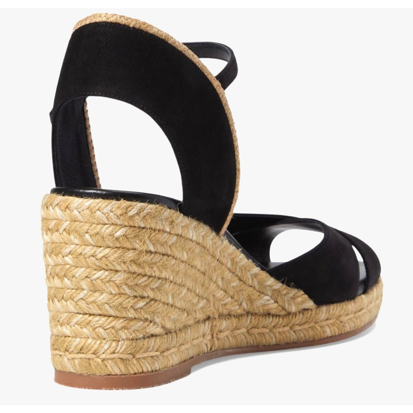 NEW Stuart Weitzman Black/Natural Suede Espadrille Wedge Sandals Strap 9.5