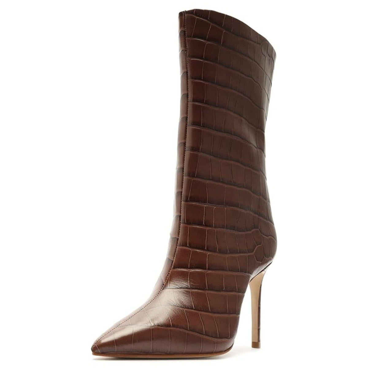 SCHUTZ Mary Women's Boot Croco Pointed Toe Brown Leather Size 8