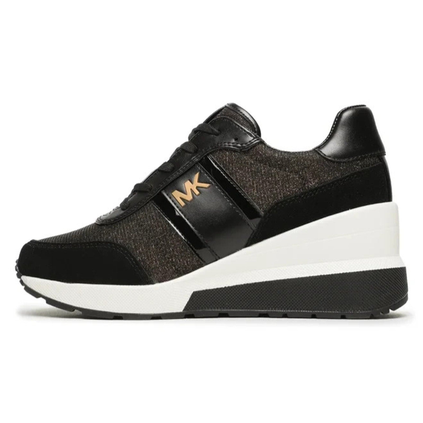 Michael Kors Women's Mabel Trainer Black Bronze Signature Glitter Lace-Up 10 M Michael Kors