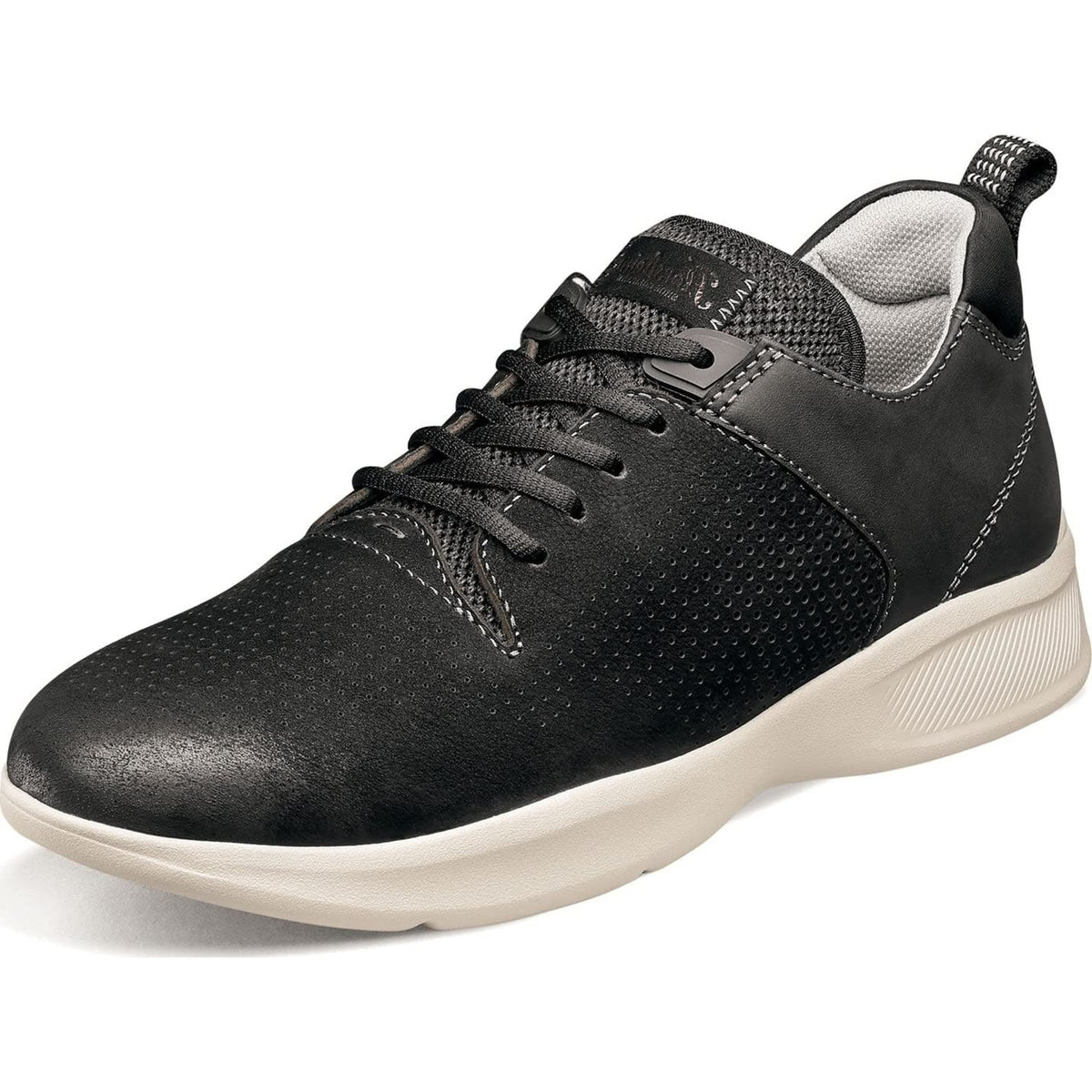Florsheim Men's Studio Perf Toe Lace Up Sneaker, Black Nubuck, 9 Wide 3E