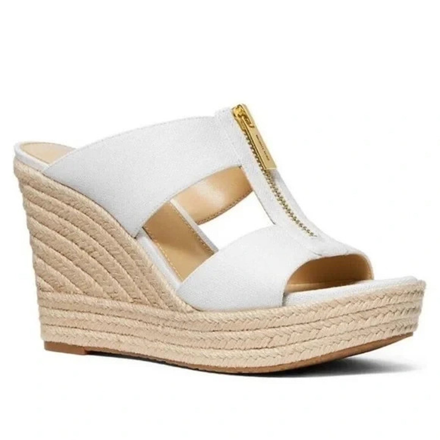 MICHAEL KORS Bradley Linen Blend Small Canvas Wedge Sandal Women White Size 10 M