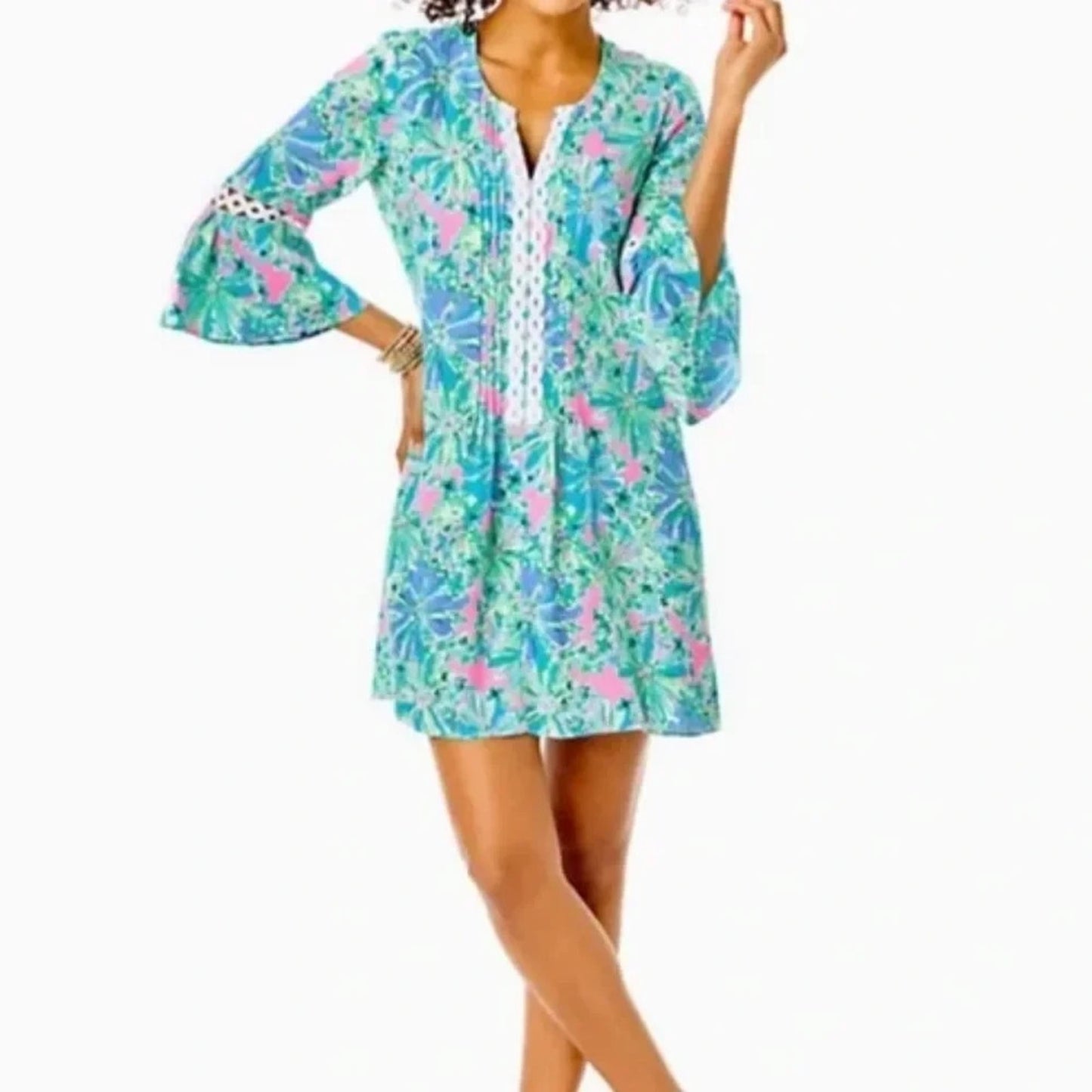 Lilly Pulitzer Women's Soleil Pink Good Hare Day Hollie Tunic Dress Size Small