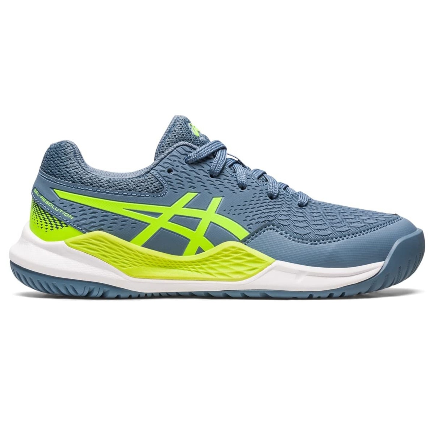 ASICS Gel-Resolution 9 Grade School Shoe, Steel blue /Hazard Green 7 M Big Kid