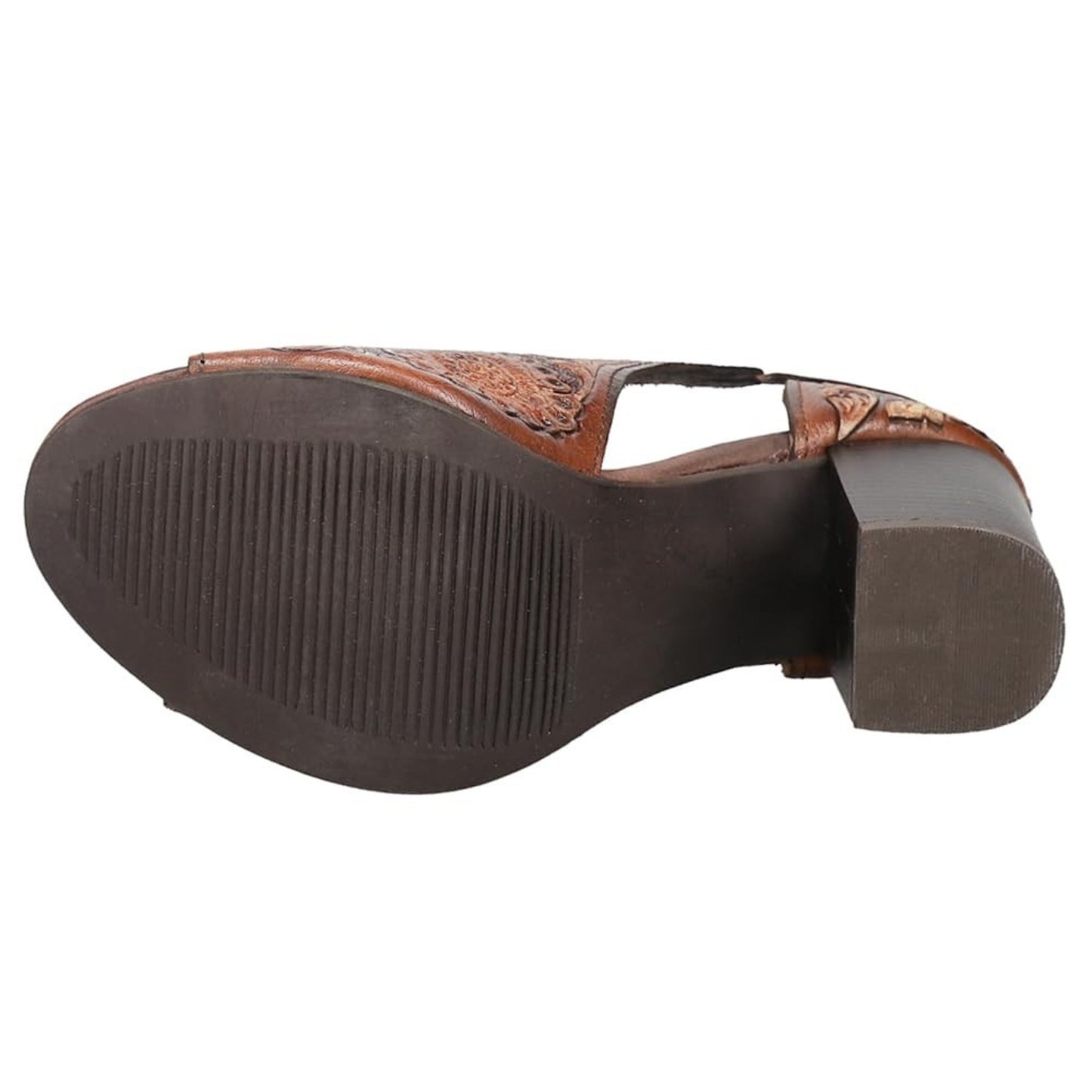 Roper Mika Floral Embossed Closed Back Block Heels Pumps Womens Brown Dress 10 M