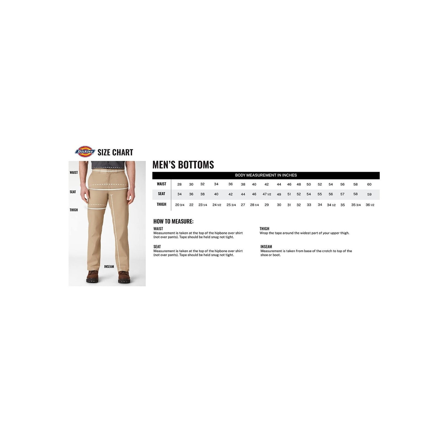 Dickies Slim Fit Straight Leg Work Pant 34W x 34L Khaki Slim Fit