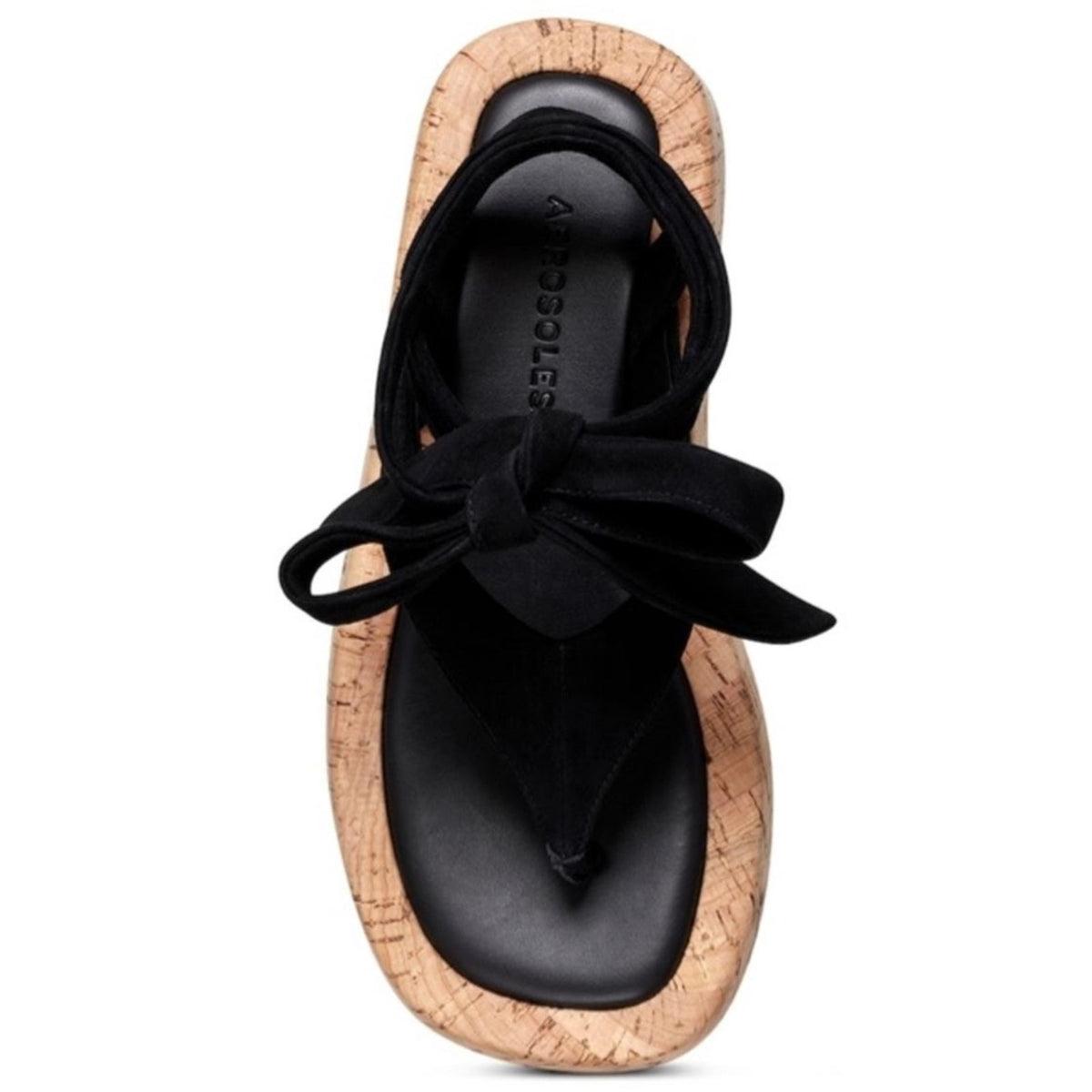 Aerosoles Francesca Women’s Black Thong Sandals Ankle Tie Cork Platform Suede 8