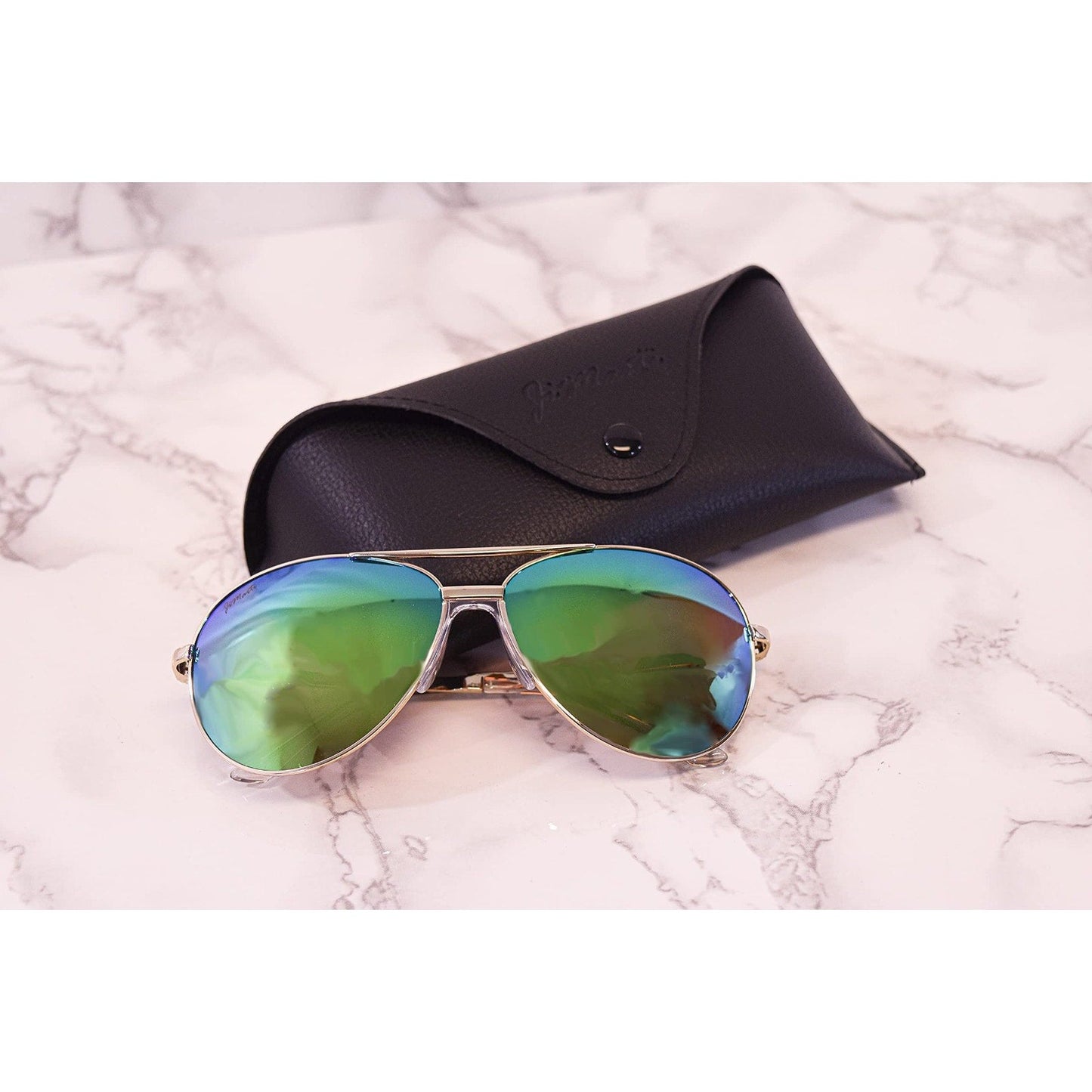 JiMarti P16 - No Tangle - Polarized Aviator Mirrored Sunglasses Gold/Emerald JiMarti