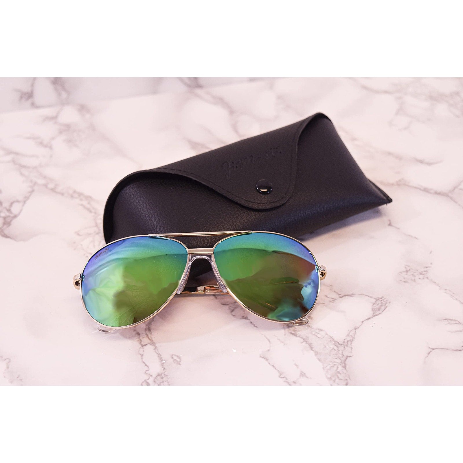 JiMarti P16 - No Tangle - Polarized Aviator Mirrored Sunglasses Gold/Emerald JiMarti