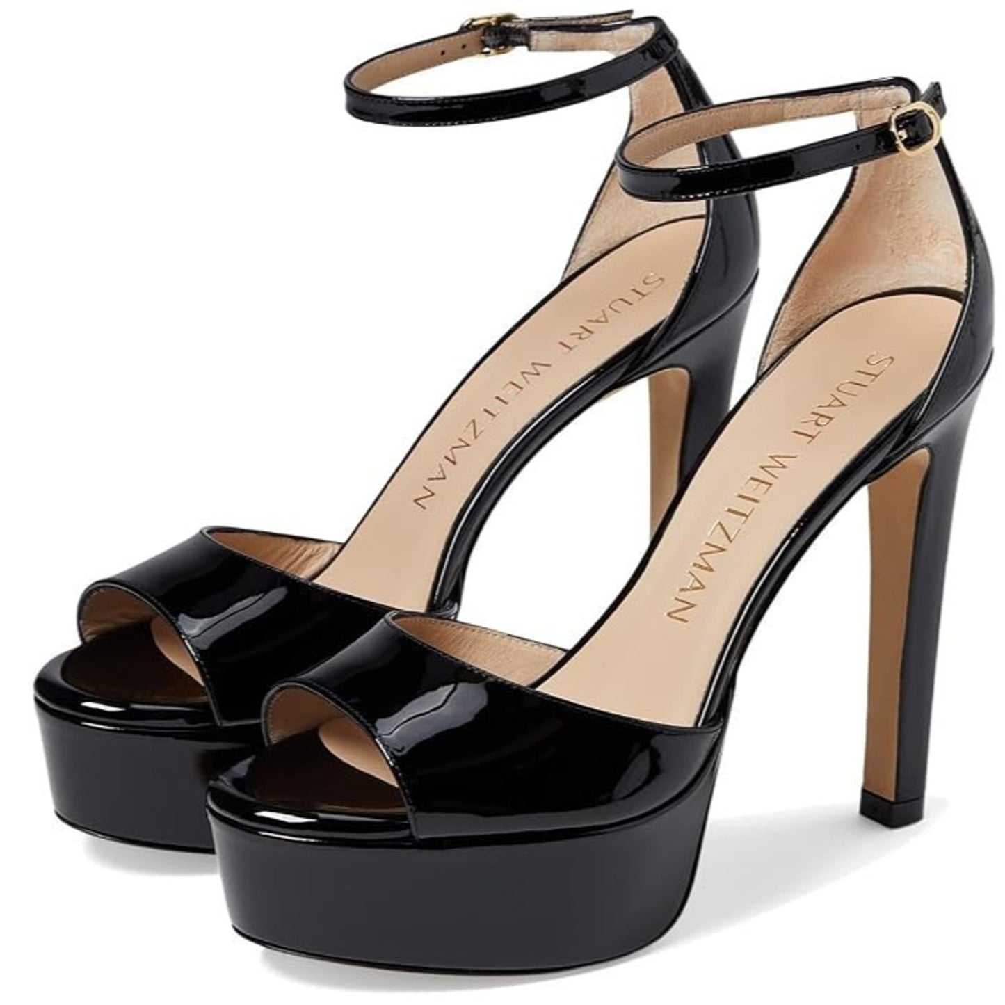 Stuart Weitzman Discoplatform Sandals Black Leather Women's Size 9.5 B