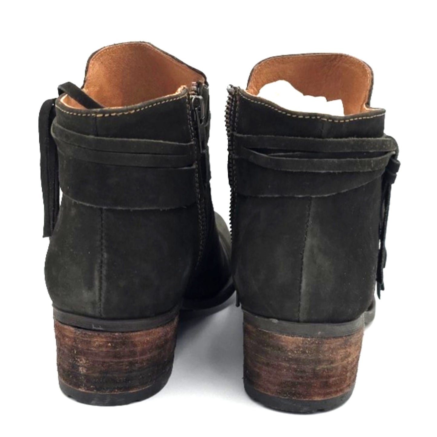 Born Montilla Womens 11 M Green Nubuck Leather Ankle Booties Tassel Strap Zip
