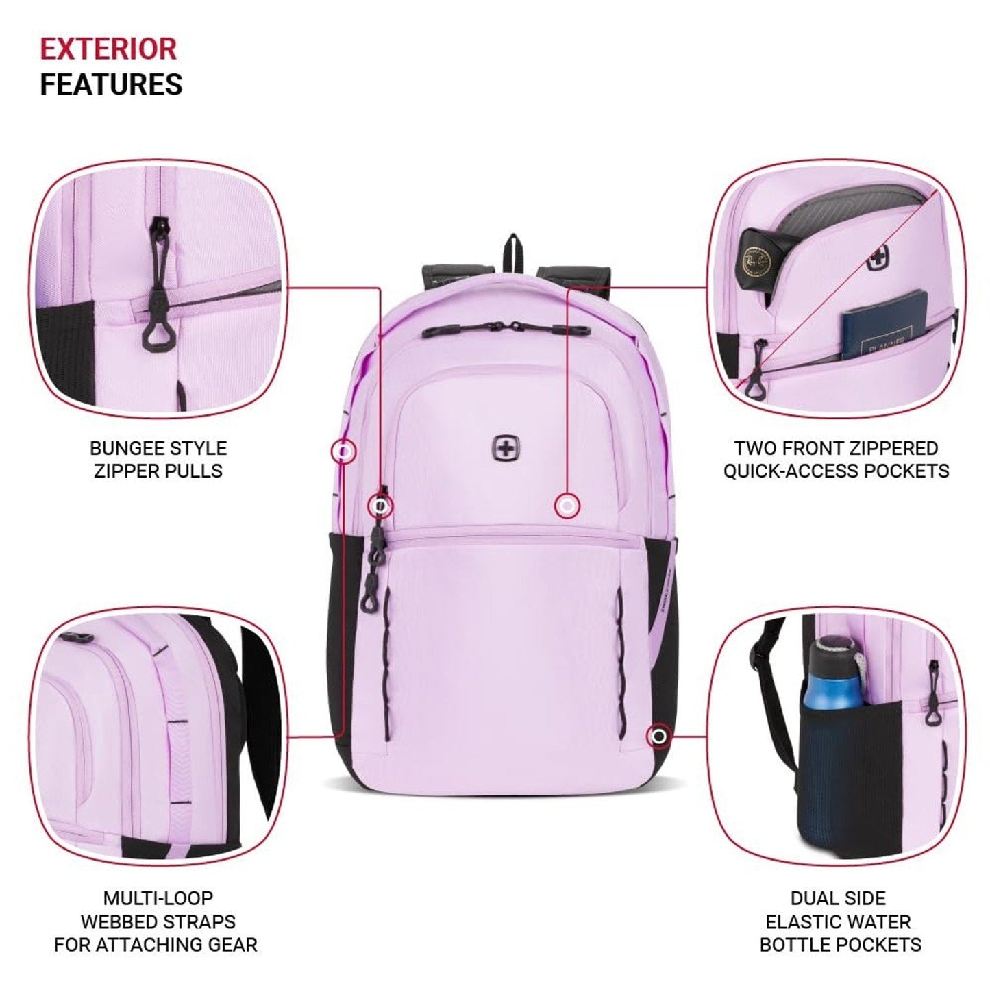 SwissGear Versa Laptop Backpack, Pastel Lilac, 18.25"x12.5"x6.25" SWISSGEAR