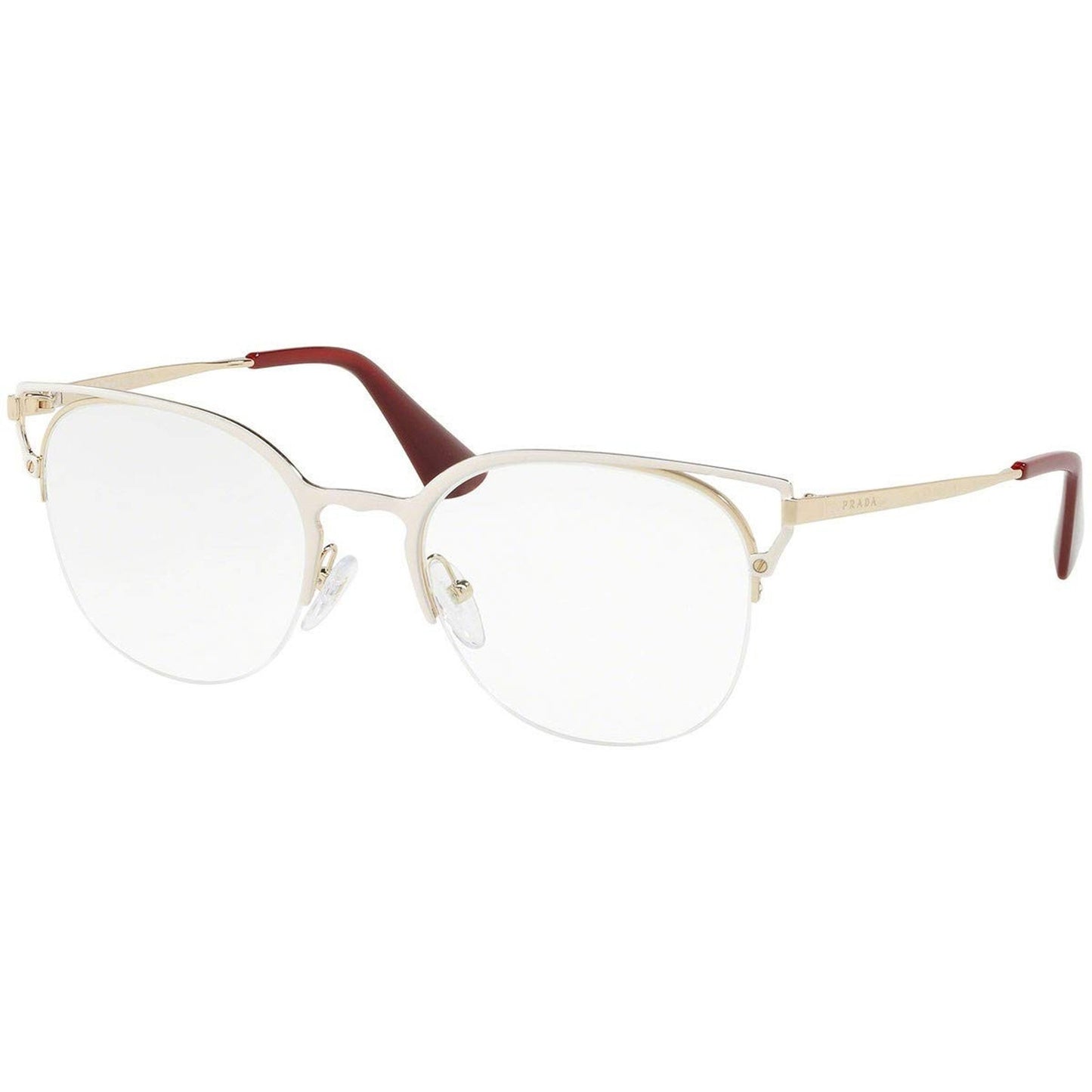 Authentic Prada Cat Eye Eyeglasses Ivory/Pale Gold /DemoLens PR64UV LFB1O1 Italy