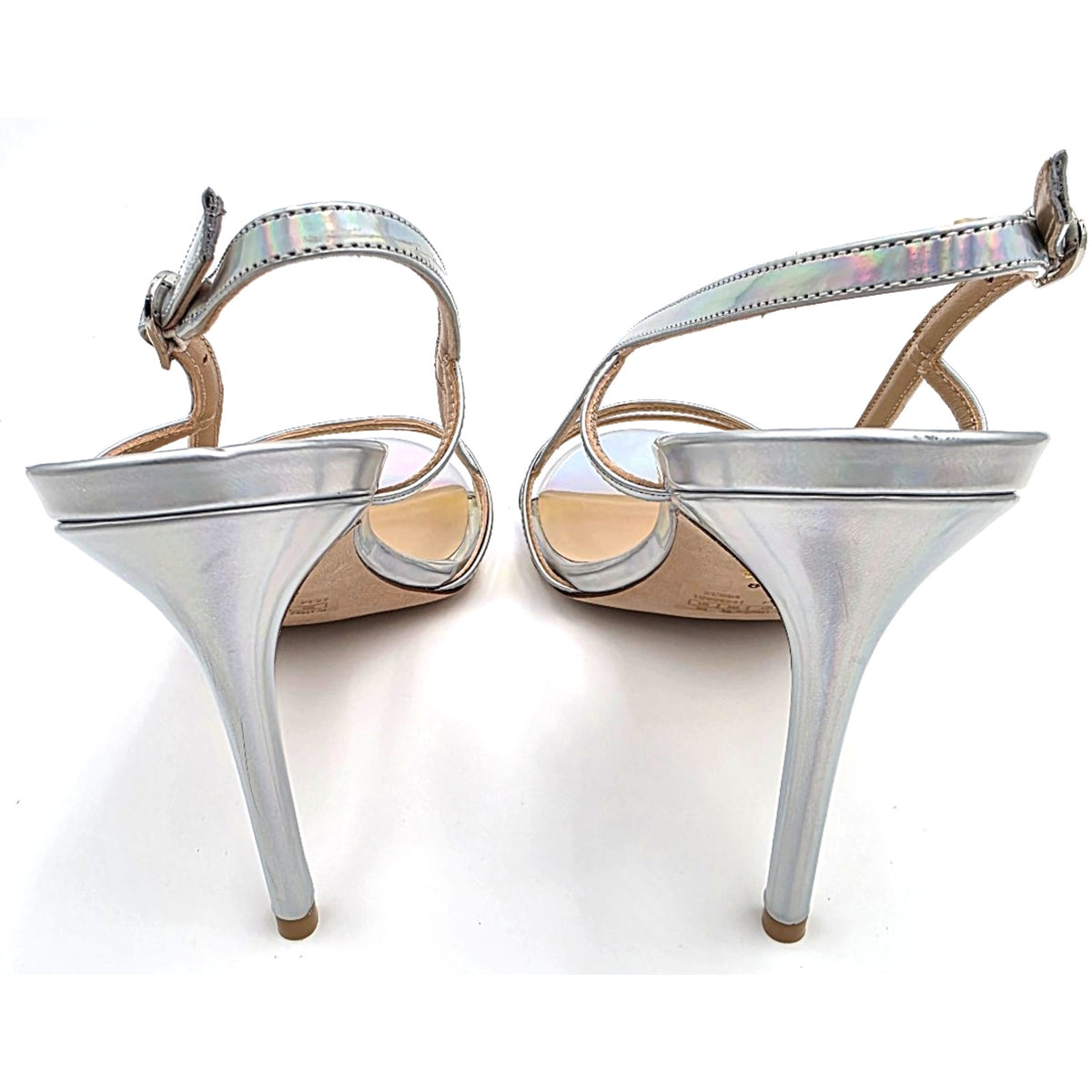 Stuart weitzman mondrian 100 sandal heels silver / aurora size 8