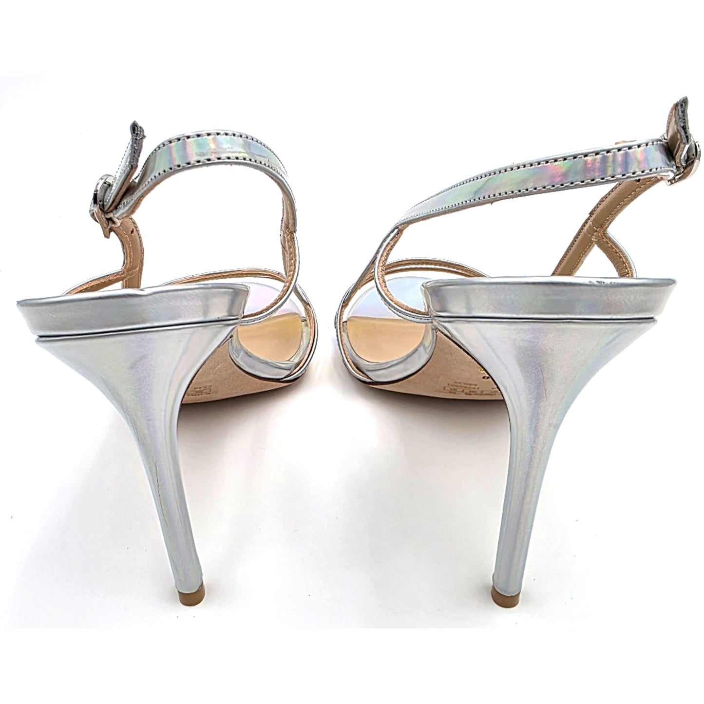 Stuart weitzman mondrian 100 sandal heels silver / aurora size 8
