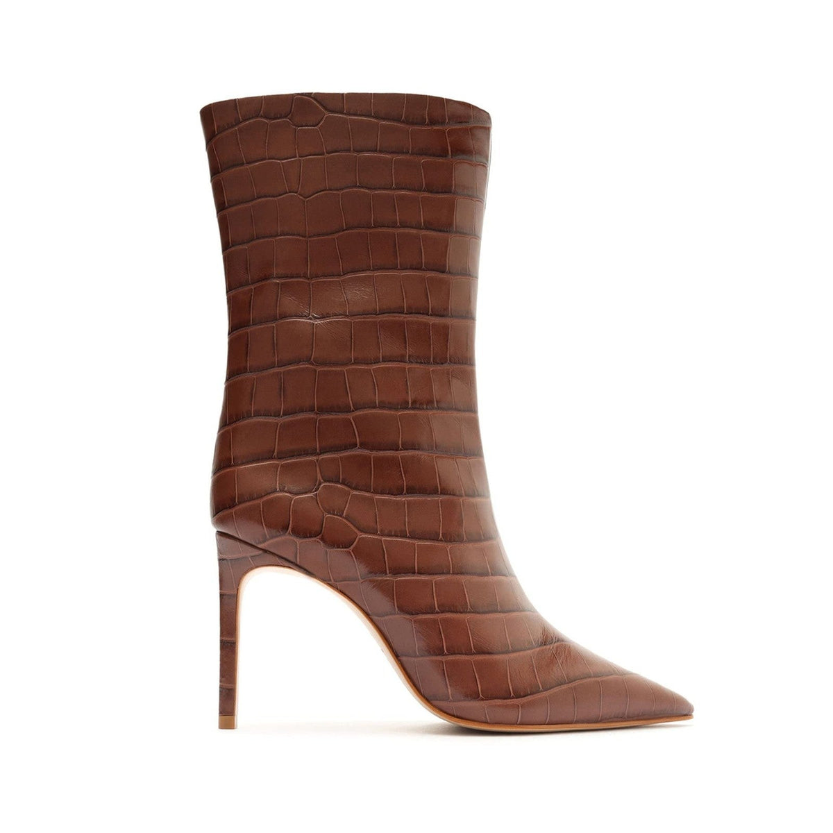 SCHUTZ Mary Women's Boot Croco Pointed Toe Brown Leather Size 8