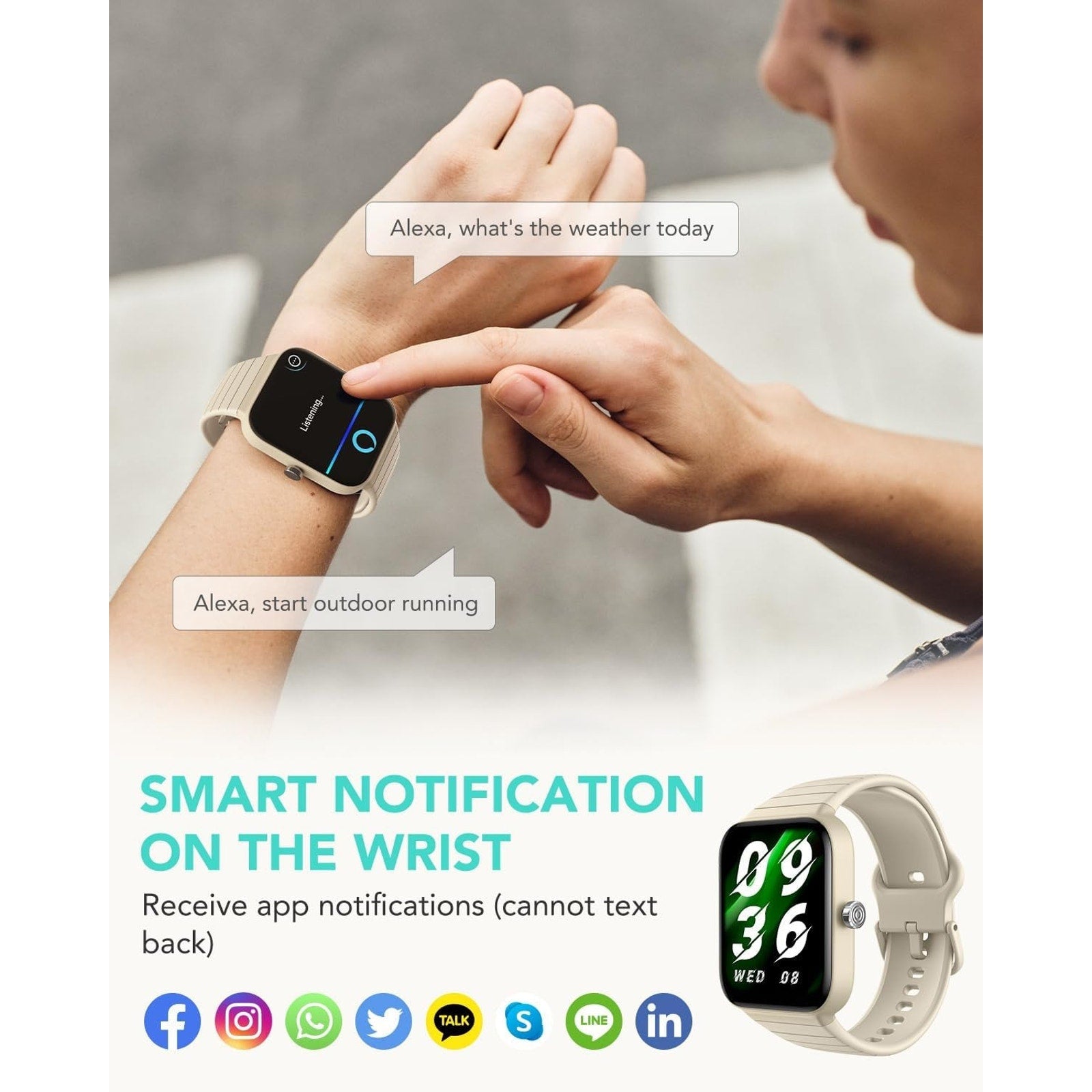 Smart Watch with Alexa Built-in Answer/Make Calls Fitness H.Rate - Cyber beige Unbranded