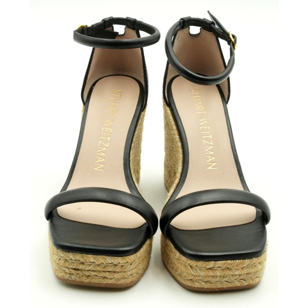 Stuart Weitzman Nudist Espadrille Women's Sandals Wedge Black leather 8 C Wide