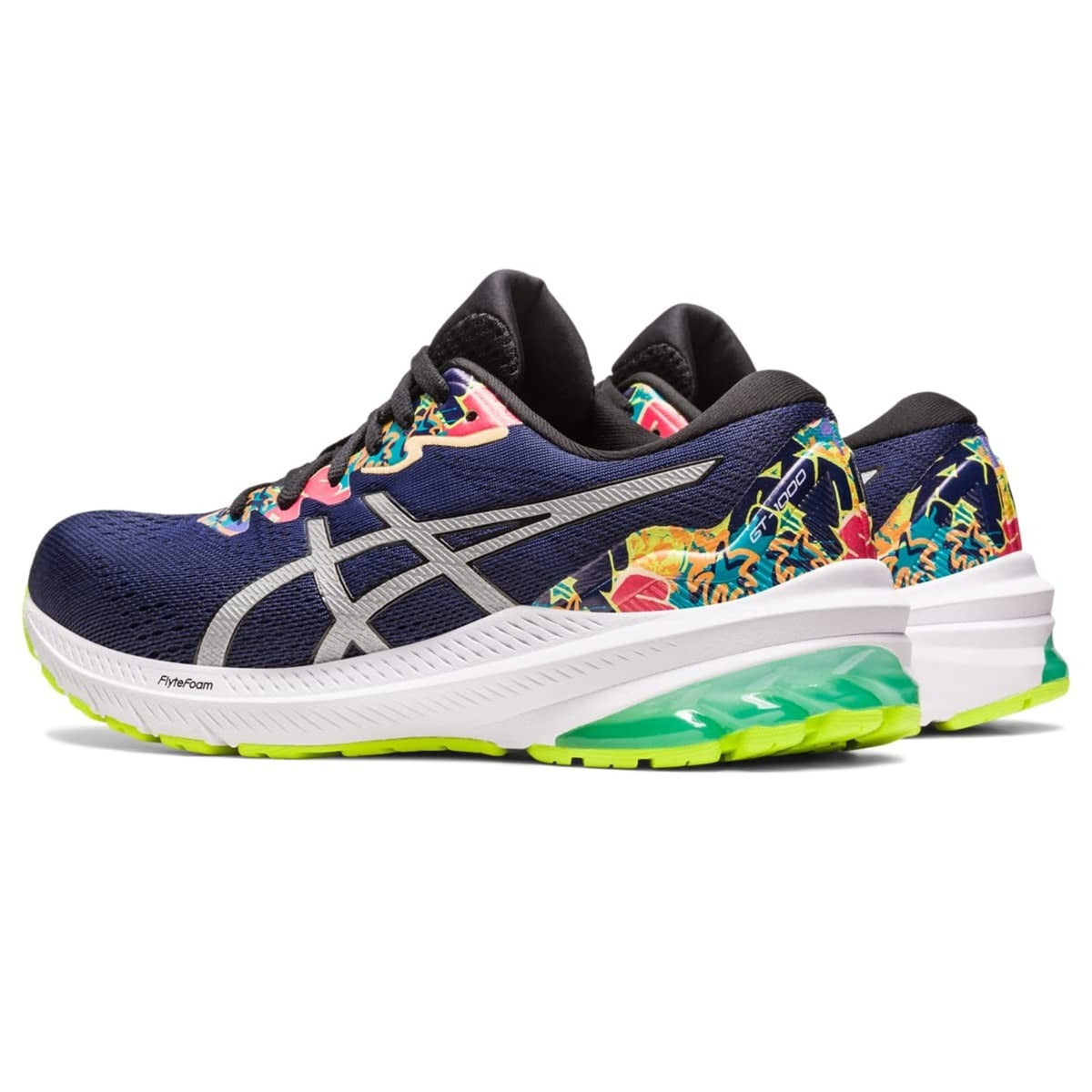 ASICS GT-1000 11 Lite-show Women's Running Shoes, Lime Zest/Lite-Show 9 Wide - Navy