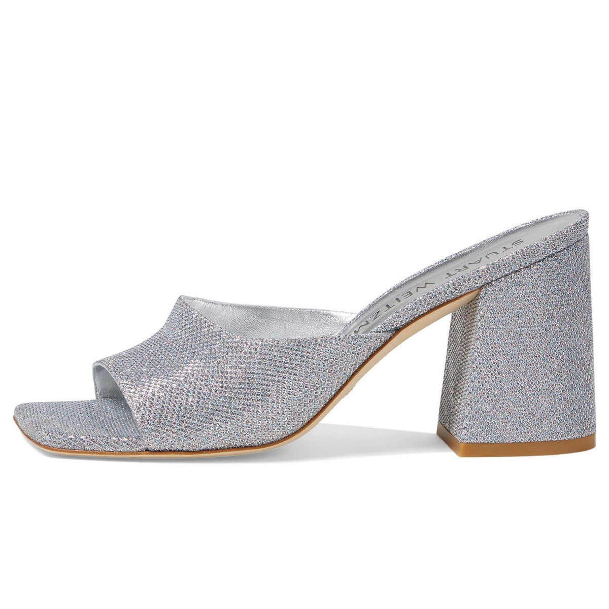Stuart Weitzman Tia 85 Flareblock Slide Women's Sandals Silver 9.5 B