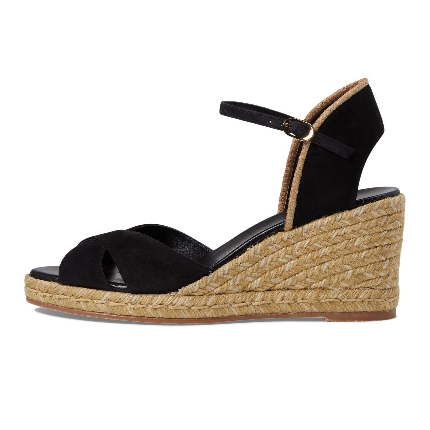 NEW Stuart Weitzman Black/Natural Suede Espadrille Wedge Sandals Strap 9.5