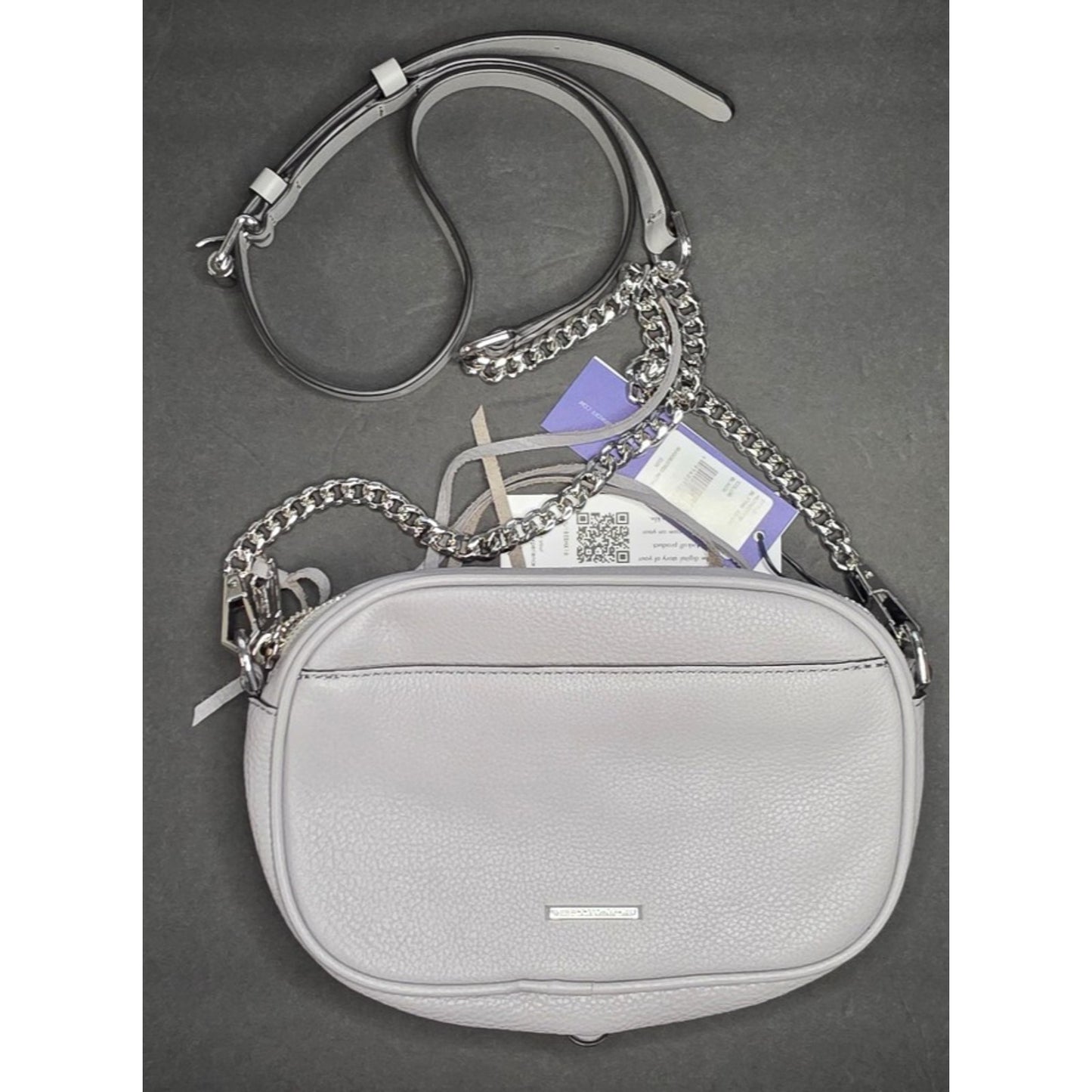 Rebecca Minkoff Leather Blythe Crossbody Bag Chain Gray