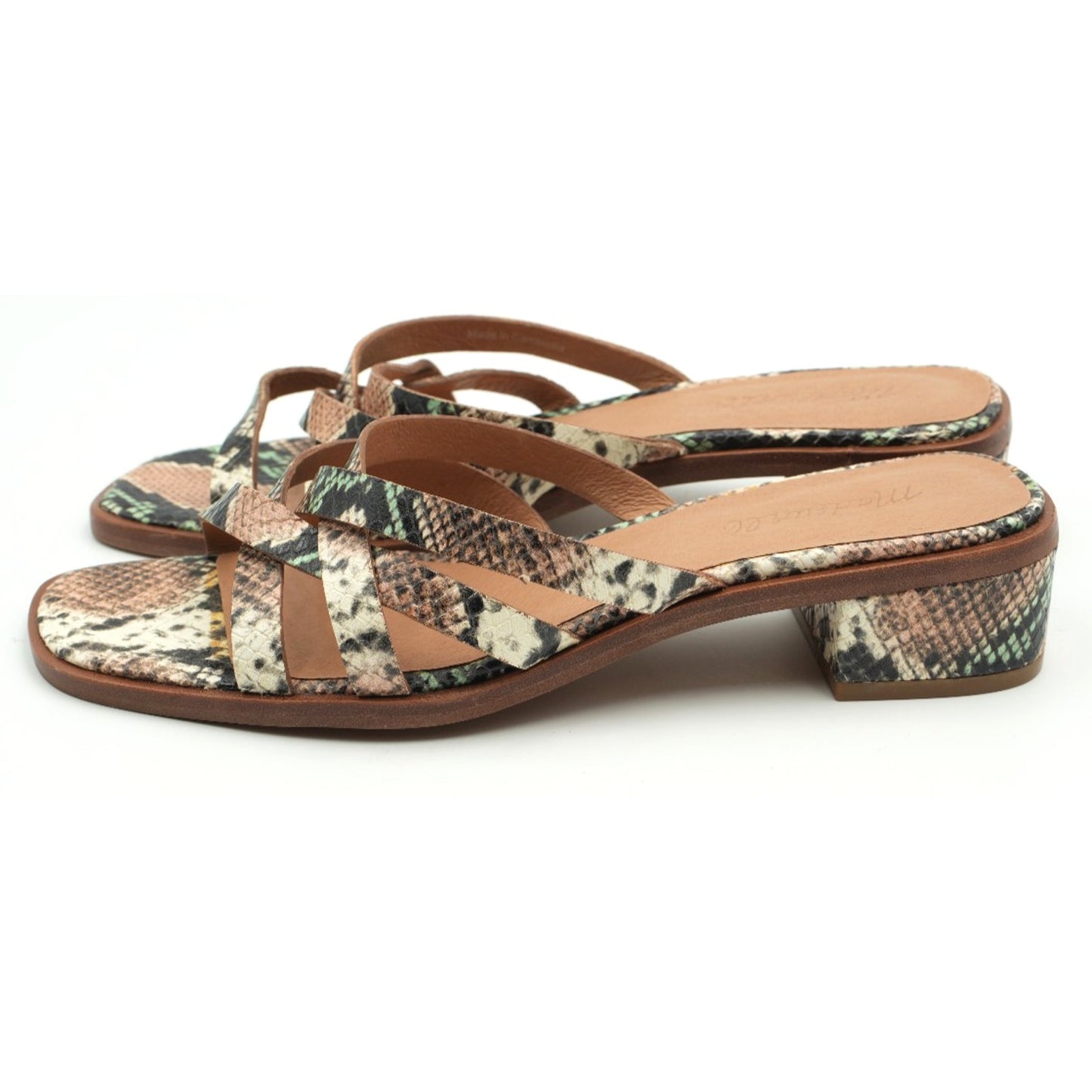 Madewell Melanie Sandals Flip Flops Shoe Womens Size 8.5 Beige Black Snake Print