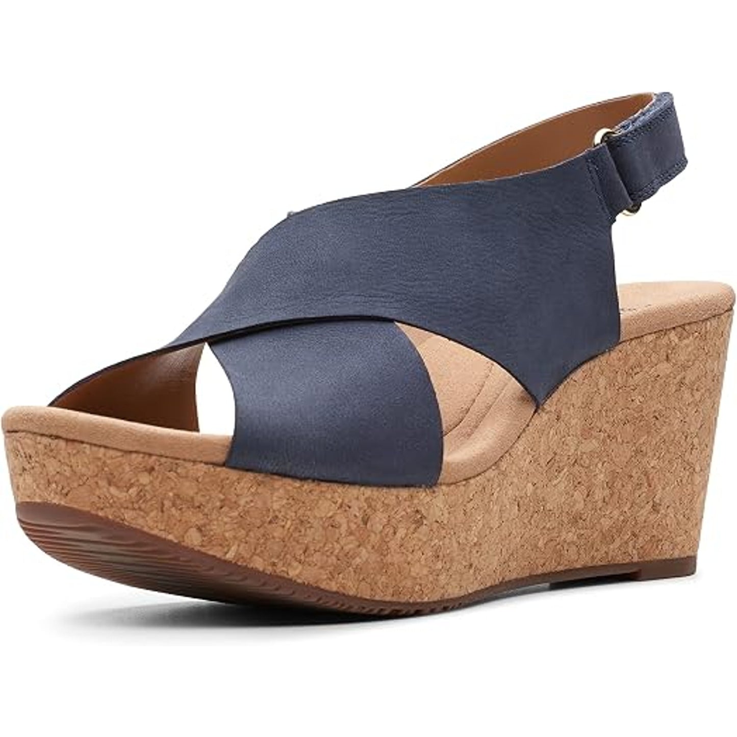 Clarks Women's Annadel Eirwyn Wedge Sandal, Navy Nubuck, 8.5 M US