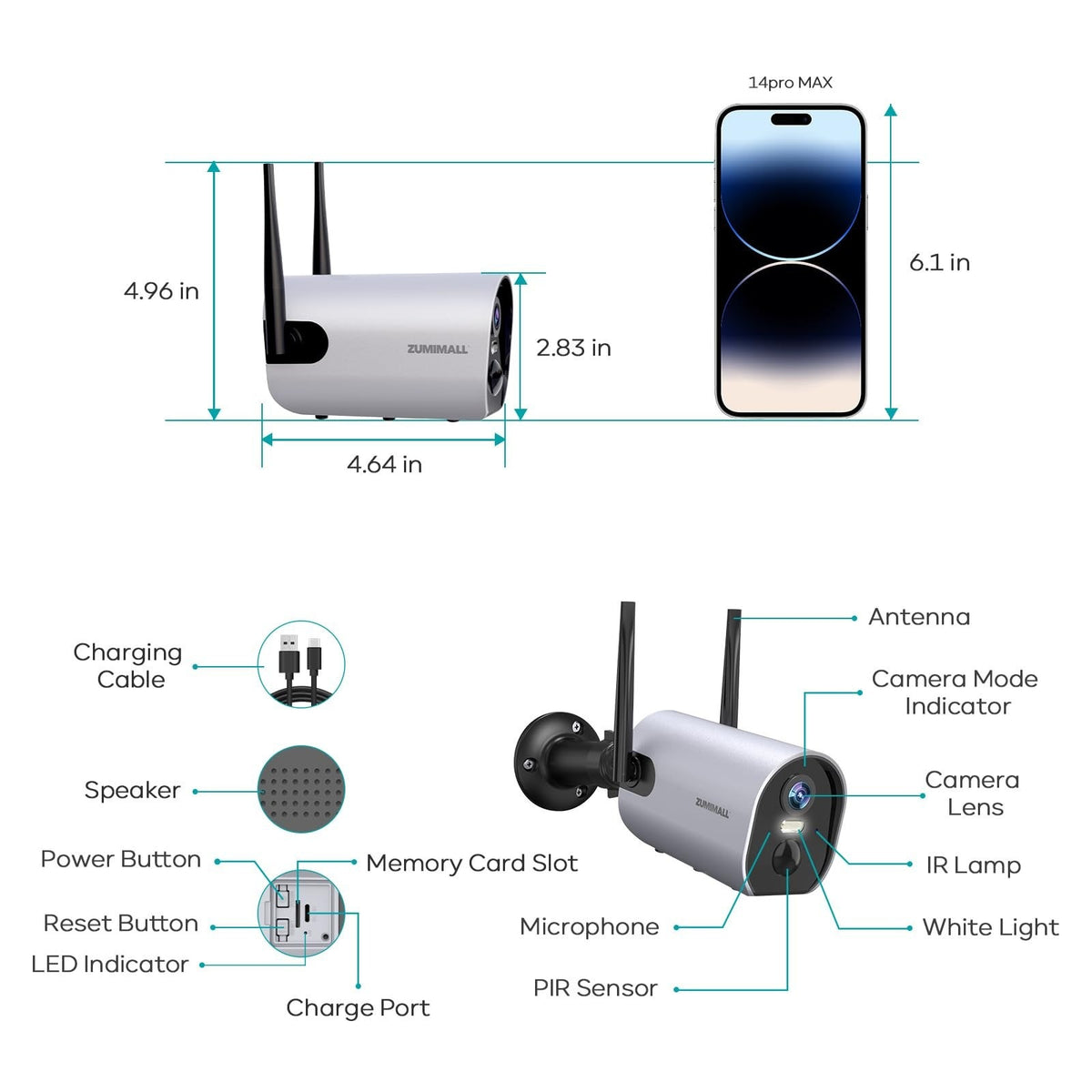 ZUMIMALL 2K Battery Powered WiFi Outdoor Security Cameras 2-Pack App Night Visio