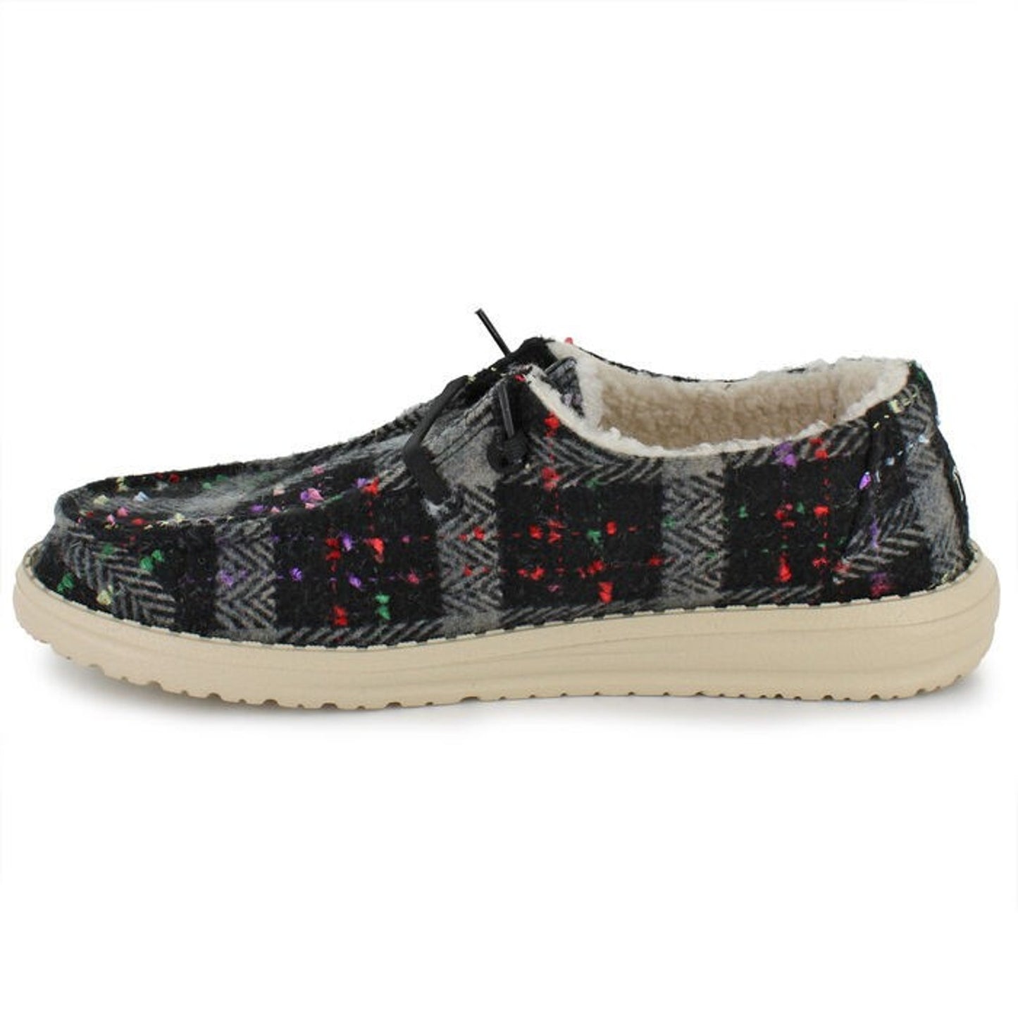 HEYDUDE Wendy Confetti Plaid Women's Shoes Cozy Black/Multi Size 10
