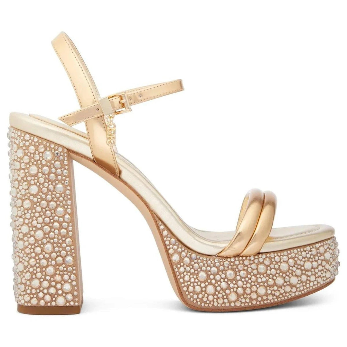 Michael Kors Laci Embellished Metallic Leather Platform Sandal Pale Gold Size 8
