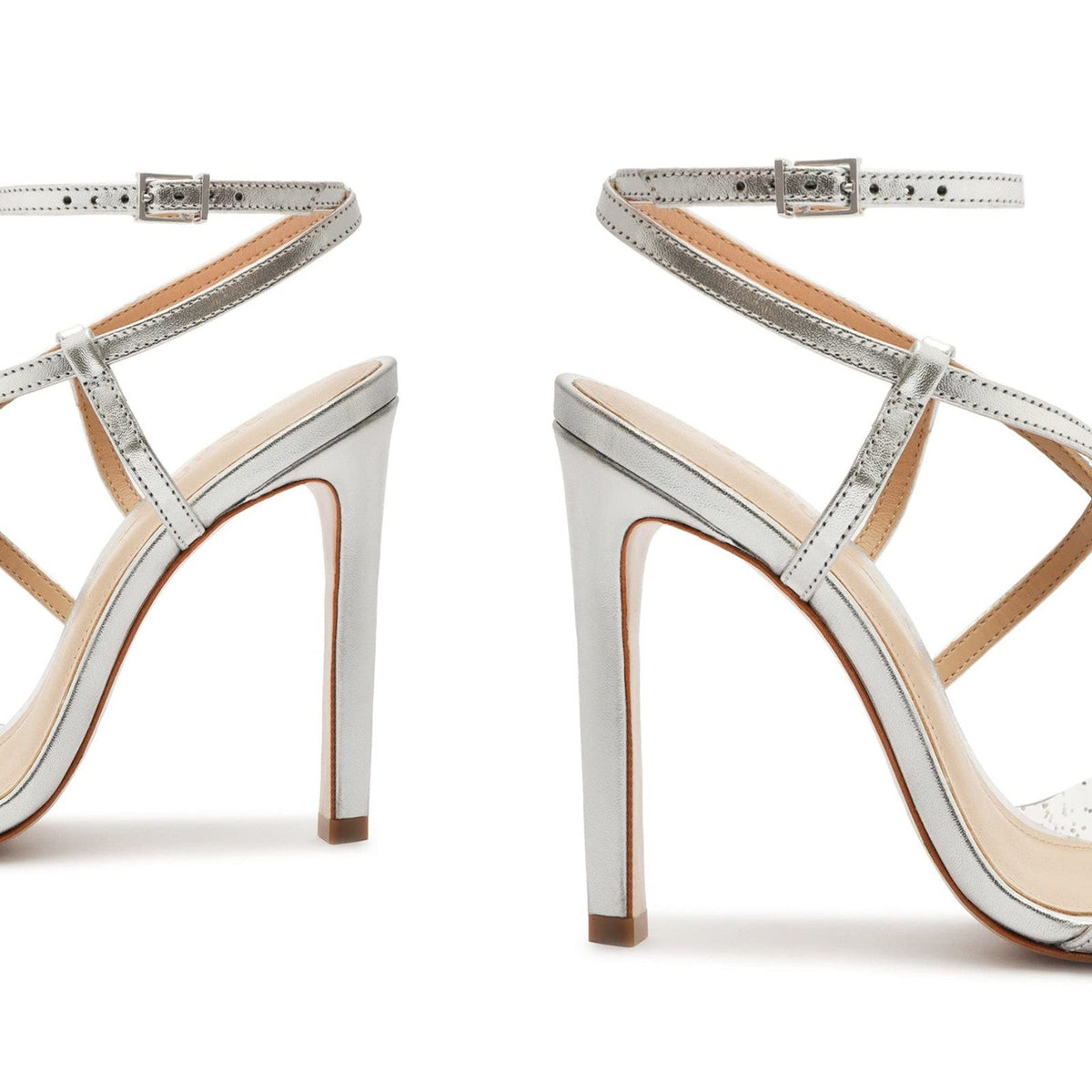Schutz Aisha Women's Strappy Heel Sandals Cristal Prata Silver Clear Glitter 8.5