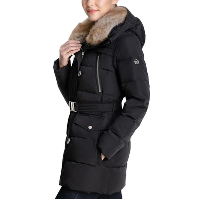 MICHAEL Michael Kors Faux Fur Collar Down Puffer Coat Gold Buttons MEDIUM